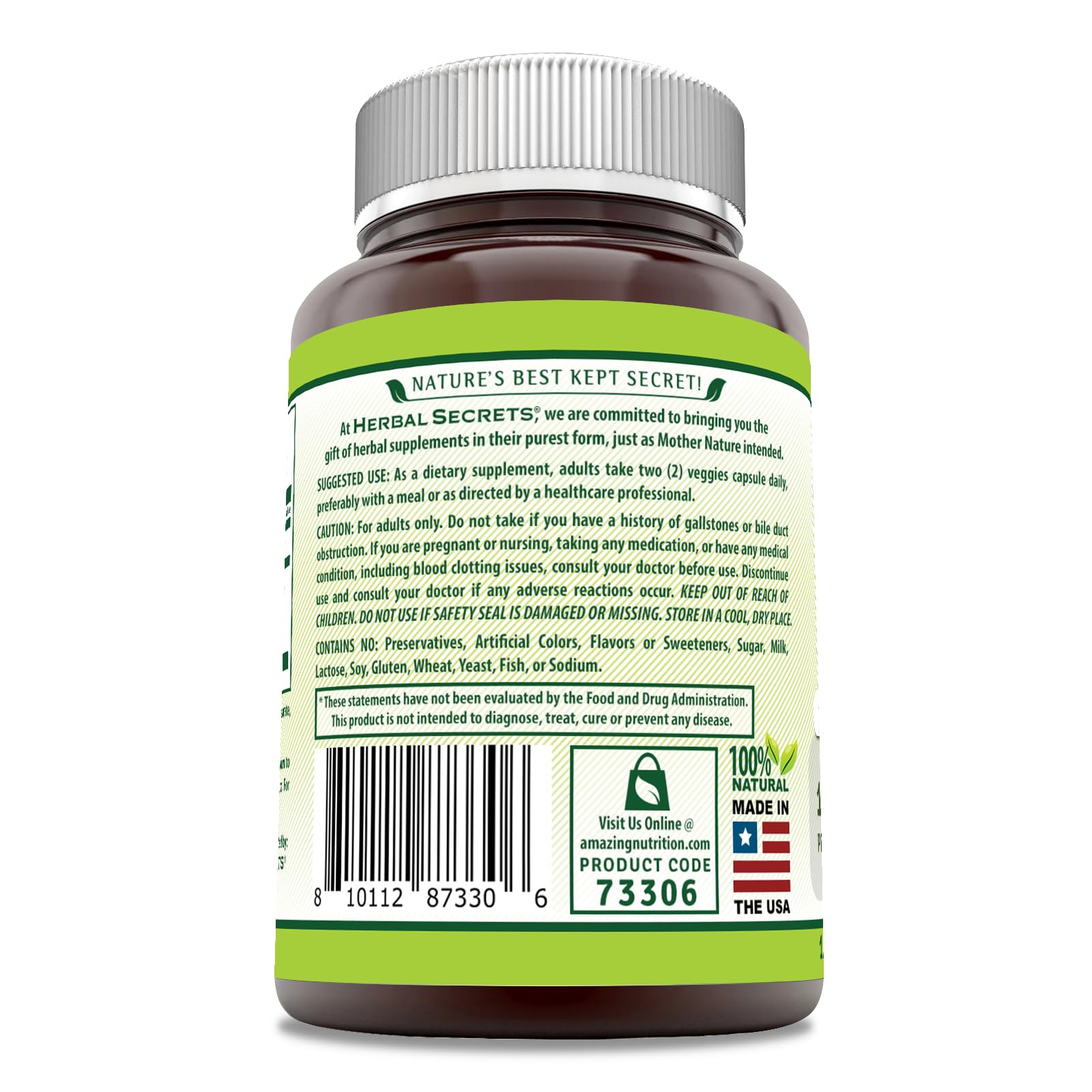 Herbal Secrets Turmeric Curcumin Supplement 900mg veggie capsules close-up
