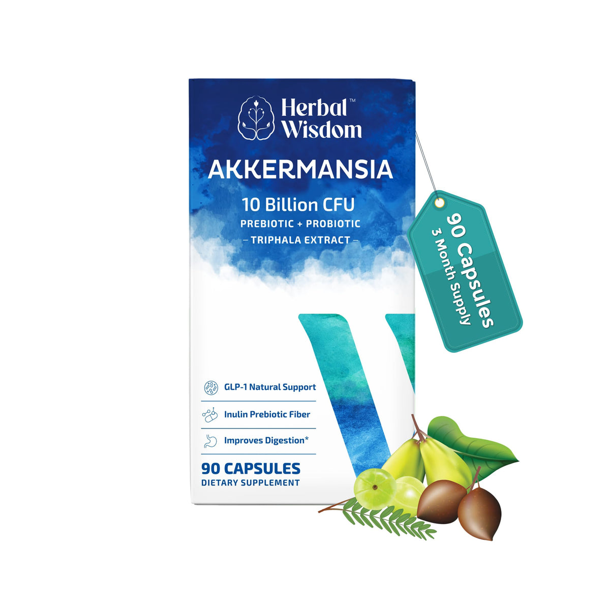 Herbal Wisdom Prebiotic Capsules front view with packaging