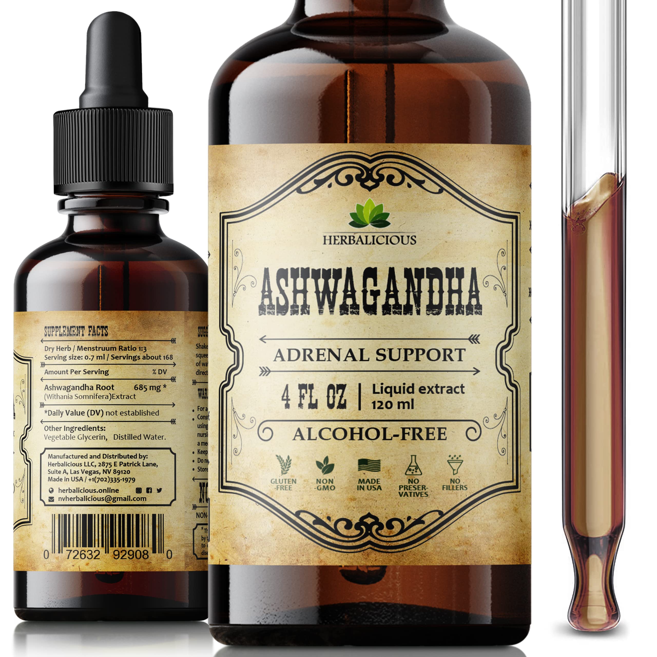 HERBALICIOUS Ashwagandha Liquid Supplement 68g front view
