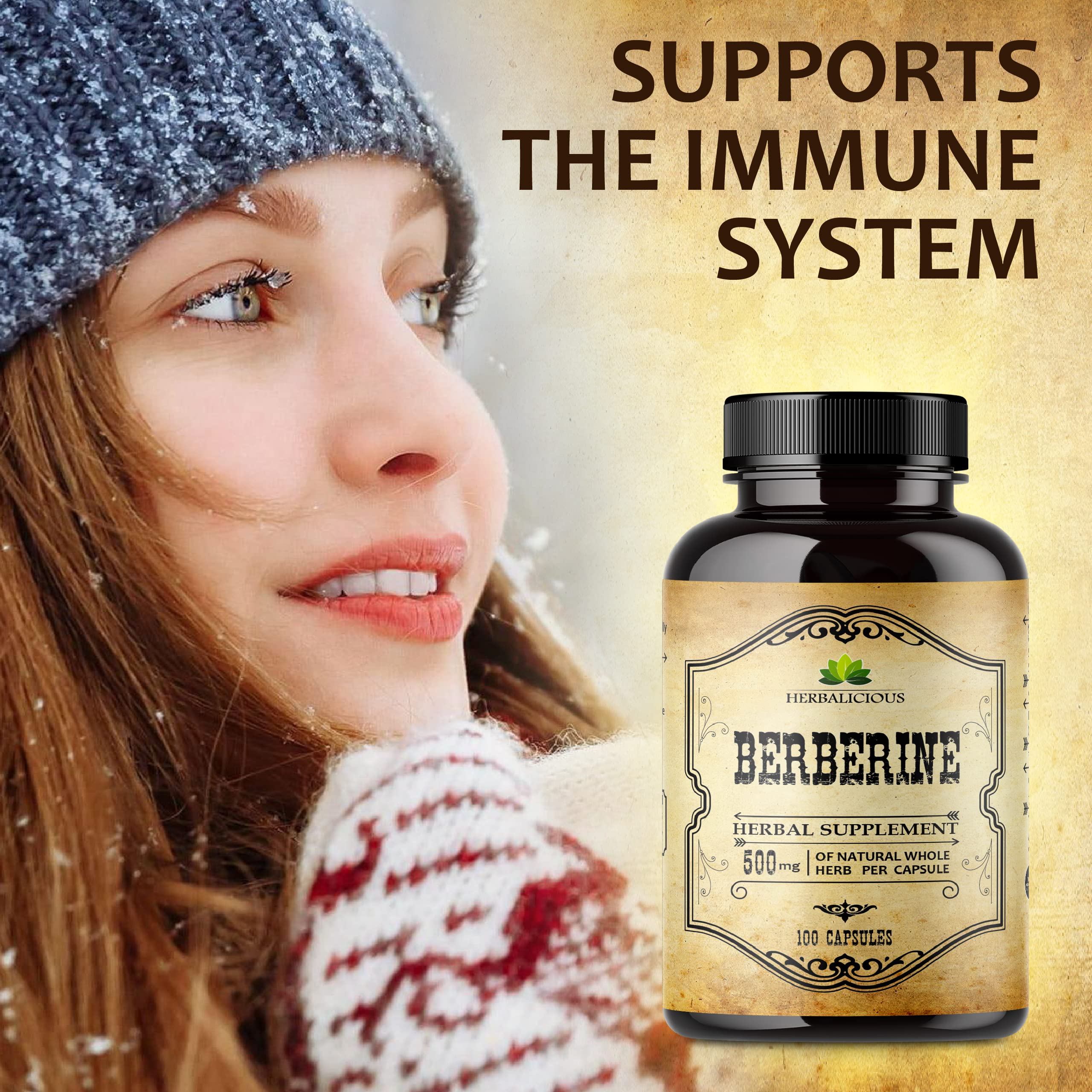 HERBALICIOUS Berberine Capsules 60 Count side view