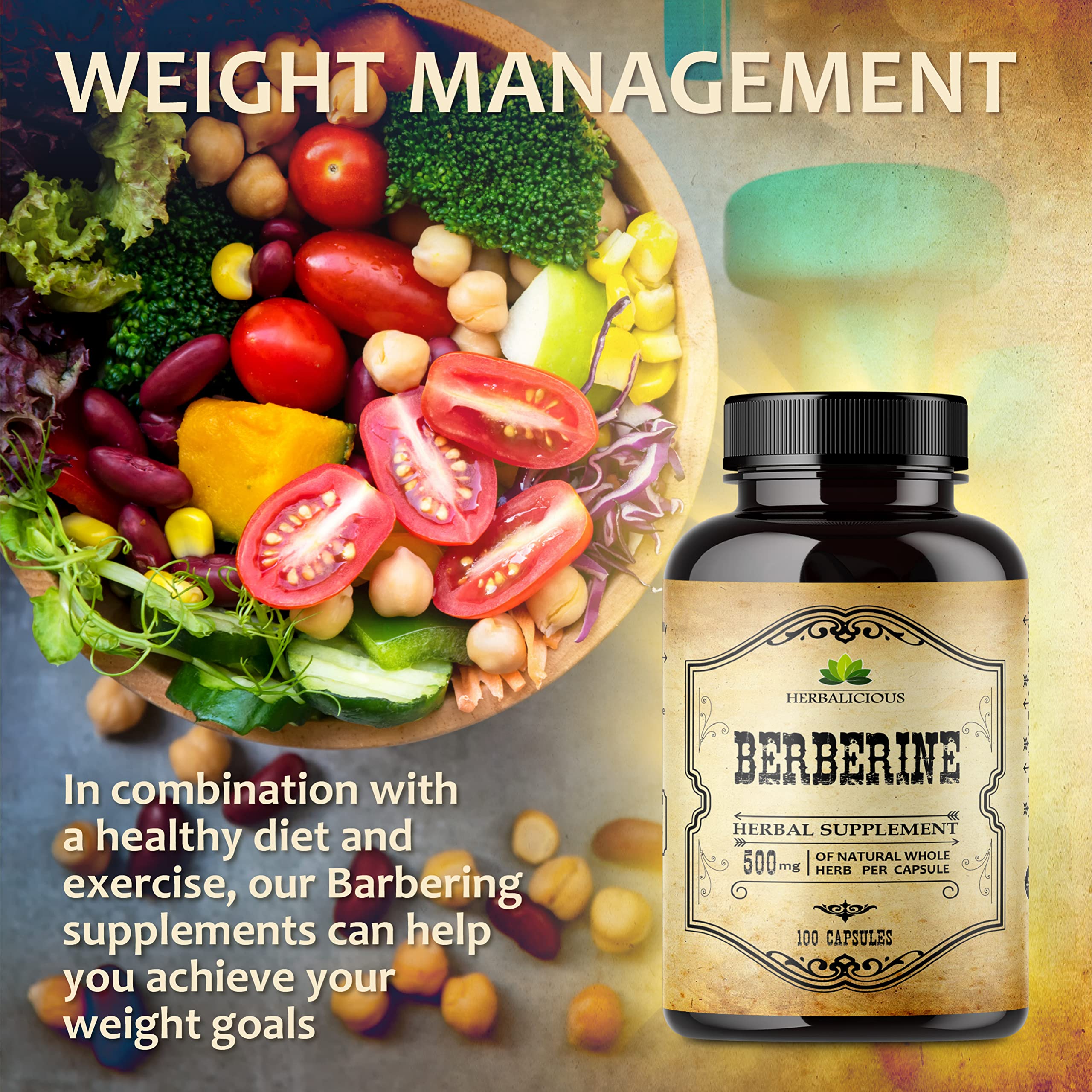 HERBALICIOUS Berberine Capsules bottle with label