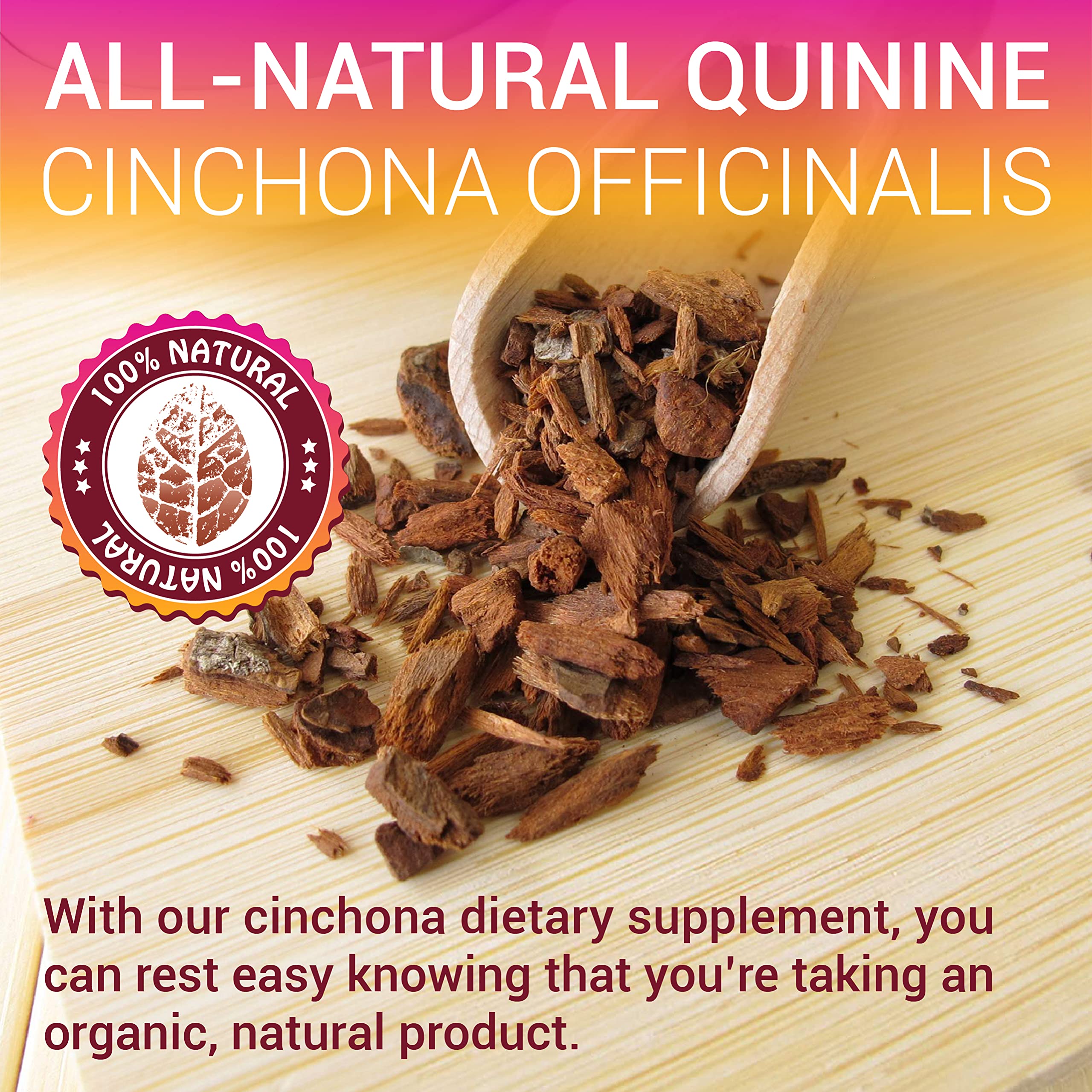 HERBALICIOUS Cinchona Bark Extract bottle on a wooden table