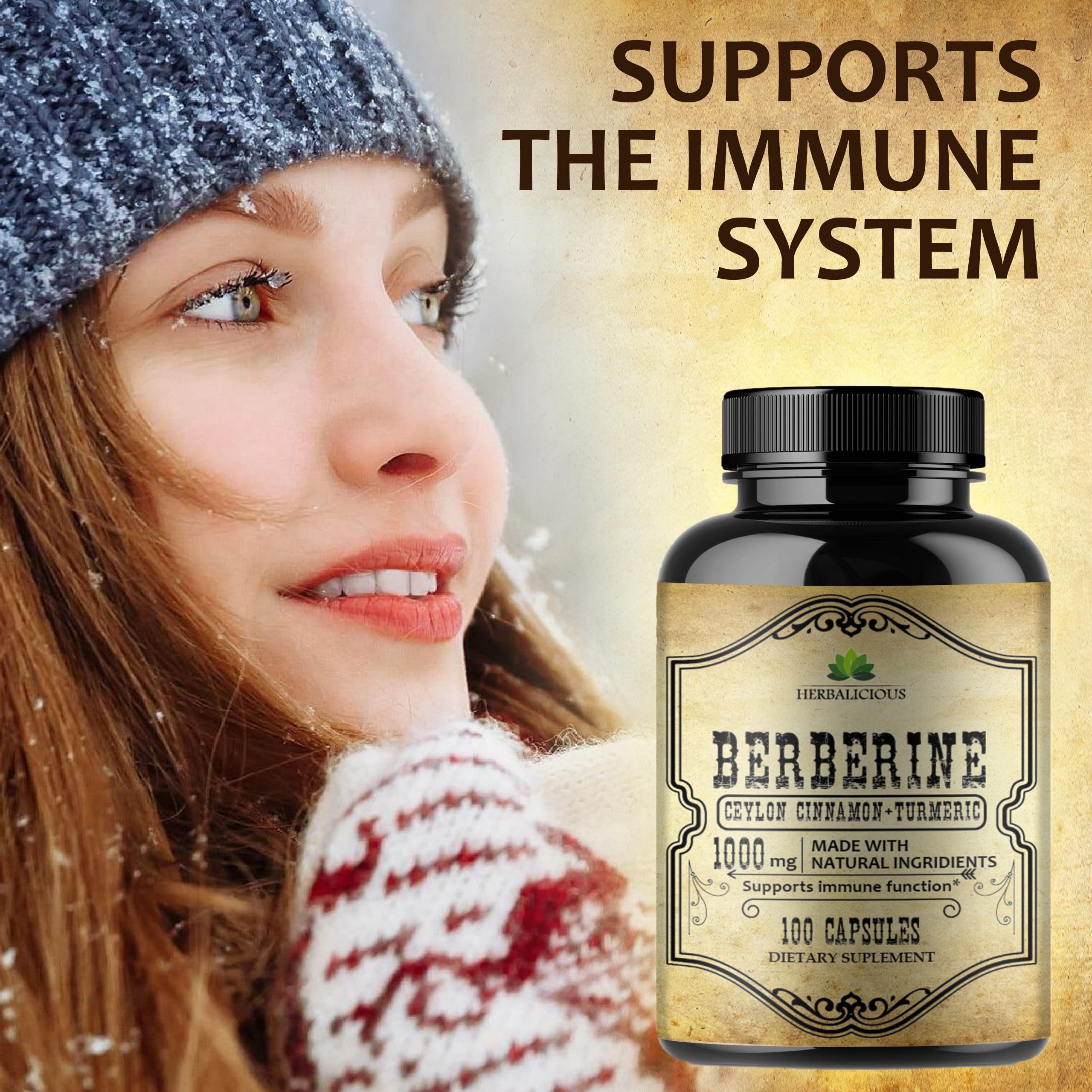 HERBALICIOUS Cinnamon plus Turmeric Capsules bottle with 100 capsules