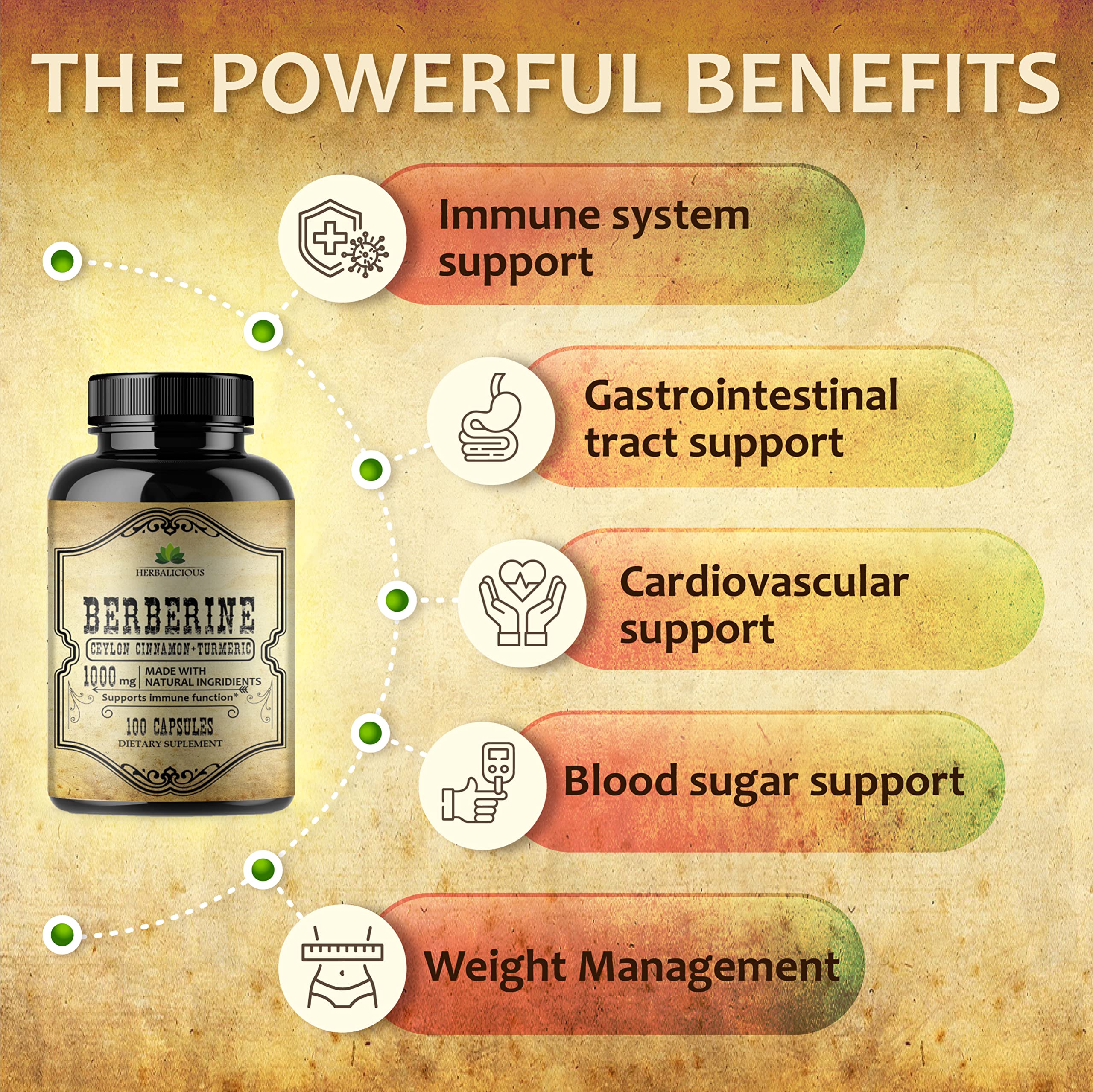 HERBALICIOUS Cinnamon plus Turmeric Capsules on a wooden table