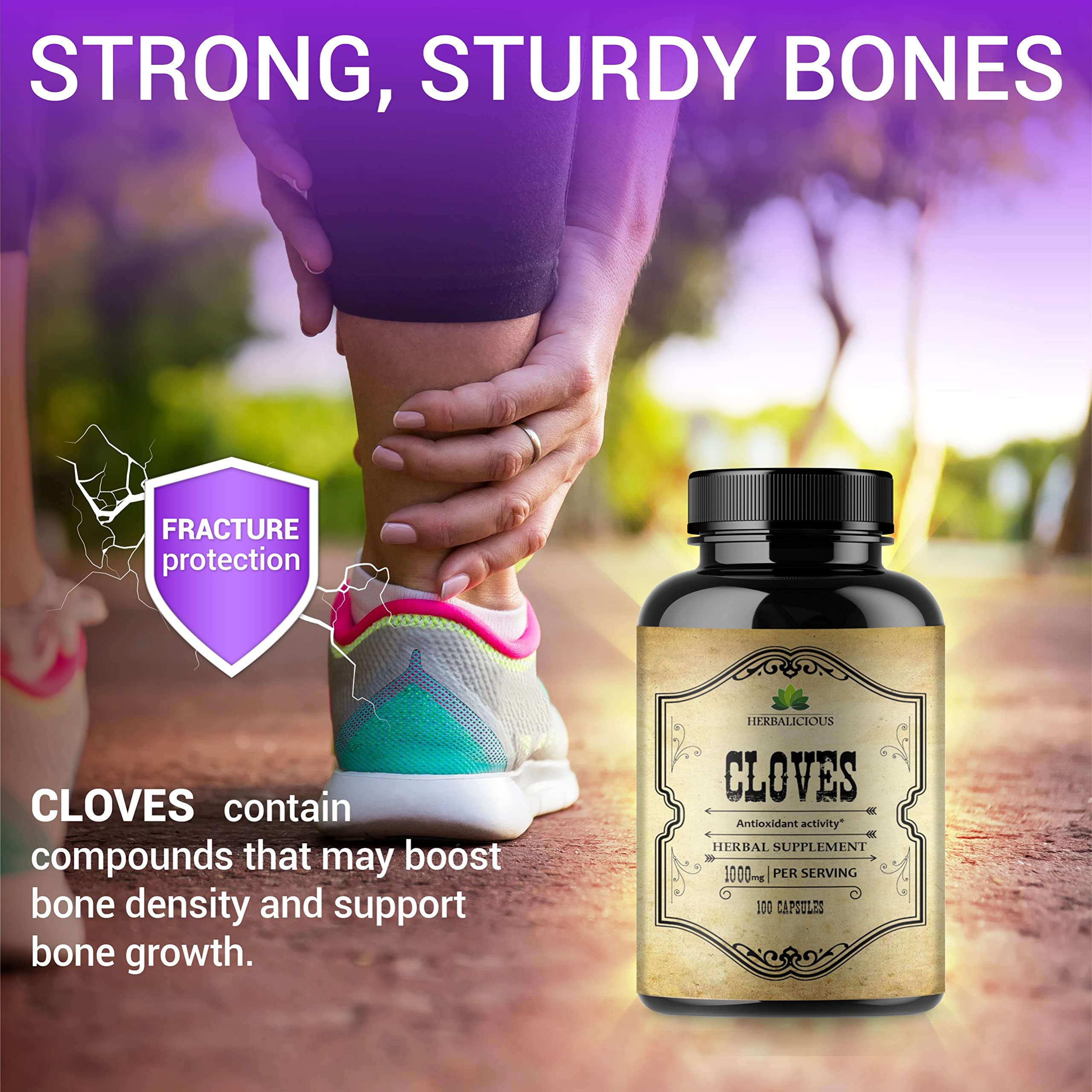 HERBALICIOUS Clove Capsules opened bottle with capsules visible