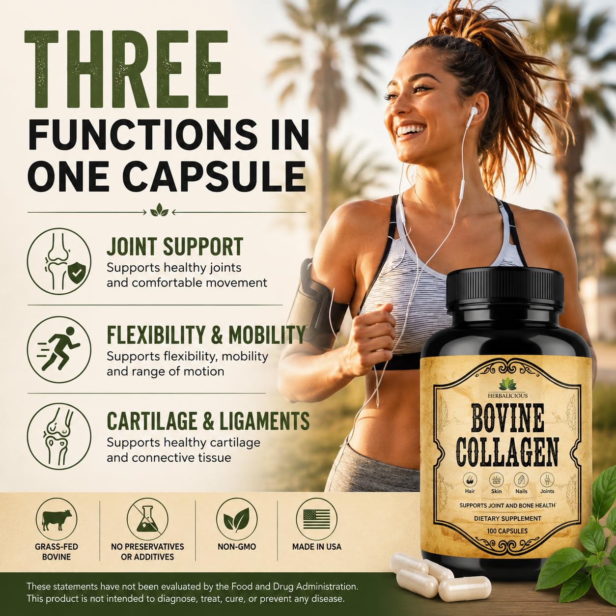 HERBALICIOUS Collagen Capsules displayed with fresh fruits