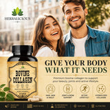HERBALICIOUS Collagen Capsules on a wooden table with natural lighting