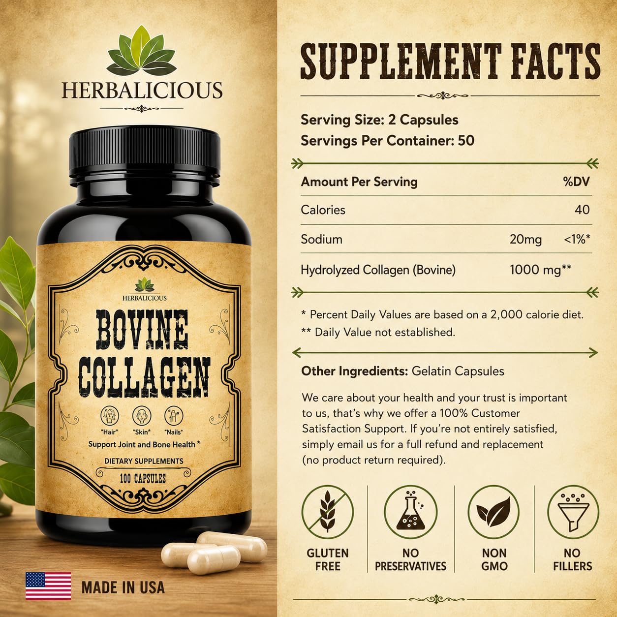 HERBALICIOUS Collagen Capsules with a measuring spoon for dosage