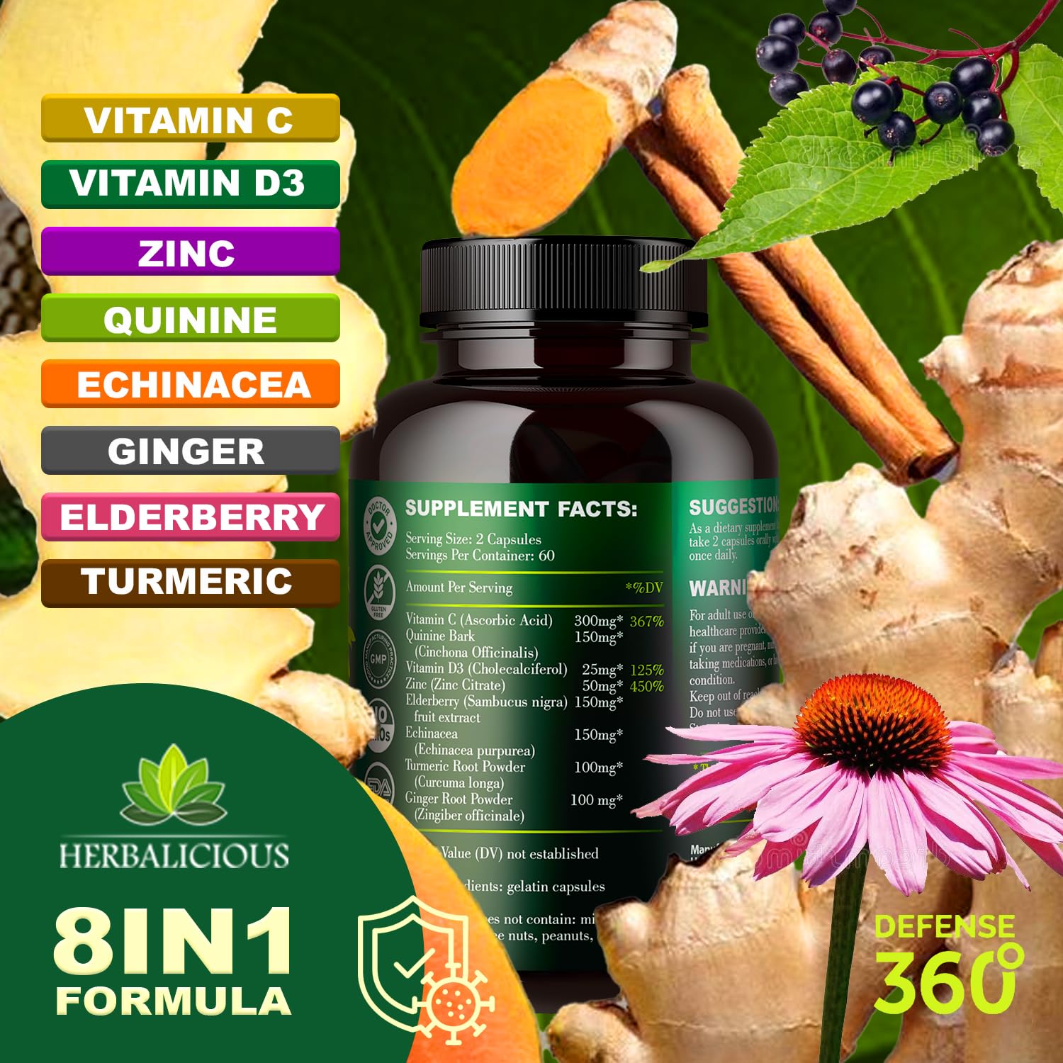 HERBALICIOUS daily wellness Support Capsules bottle with lid