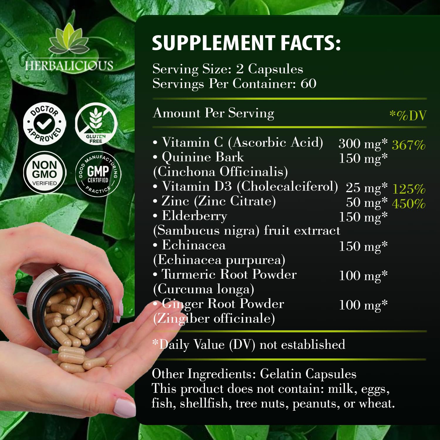 HERBALICIOUS daily wellness Support Capsules nutritional information