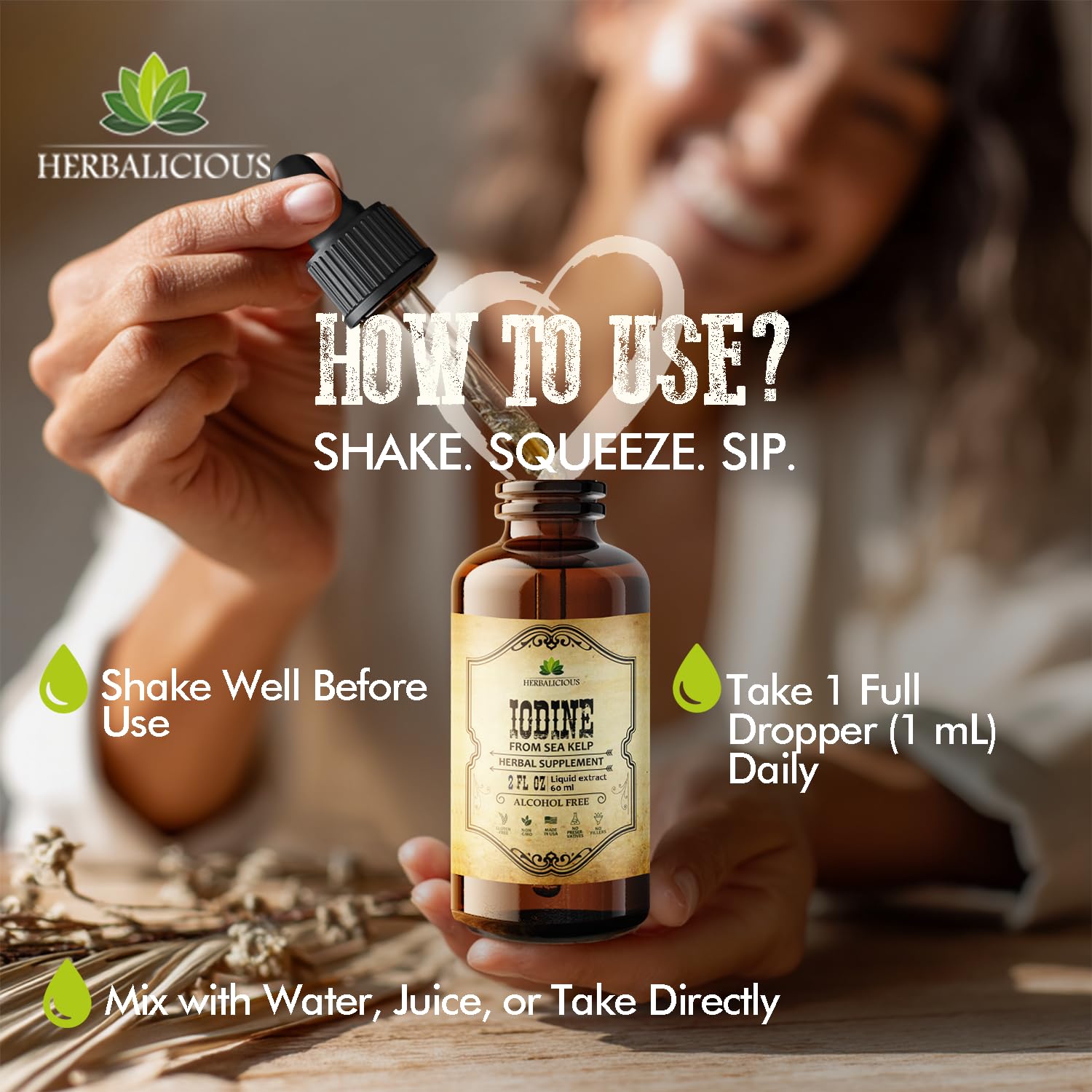 HERBALICIOUS Iodine Liquid Drops mixed in water