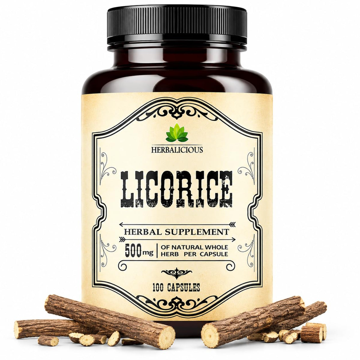 HERBALICIOUS Licorice Root Capsules 60 count front view