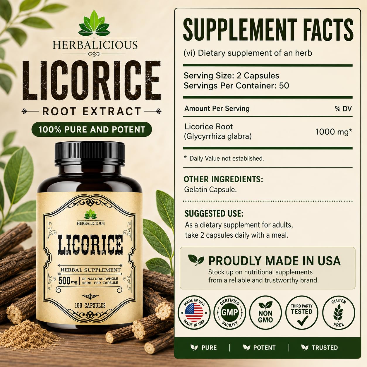 HERBALICIOUS Licorice Root Capsules with natural herbs