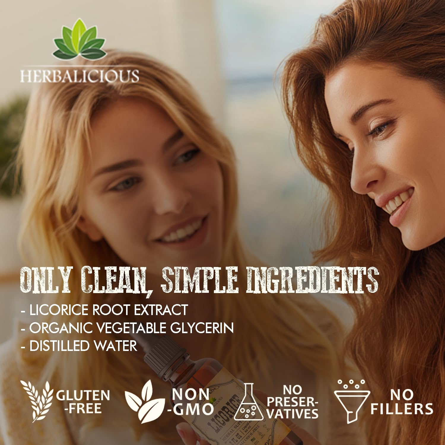 HERBALICIOUS Licorice Root Extract liquid on a wooden table