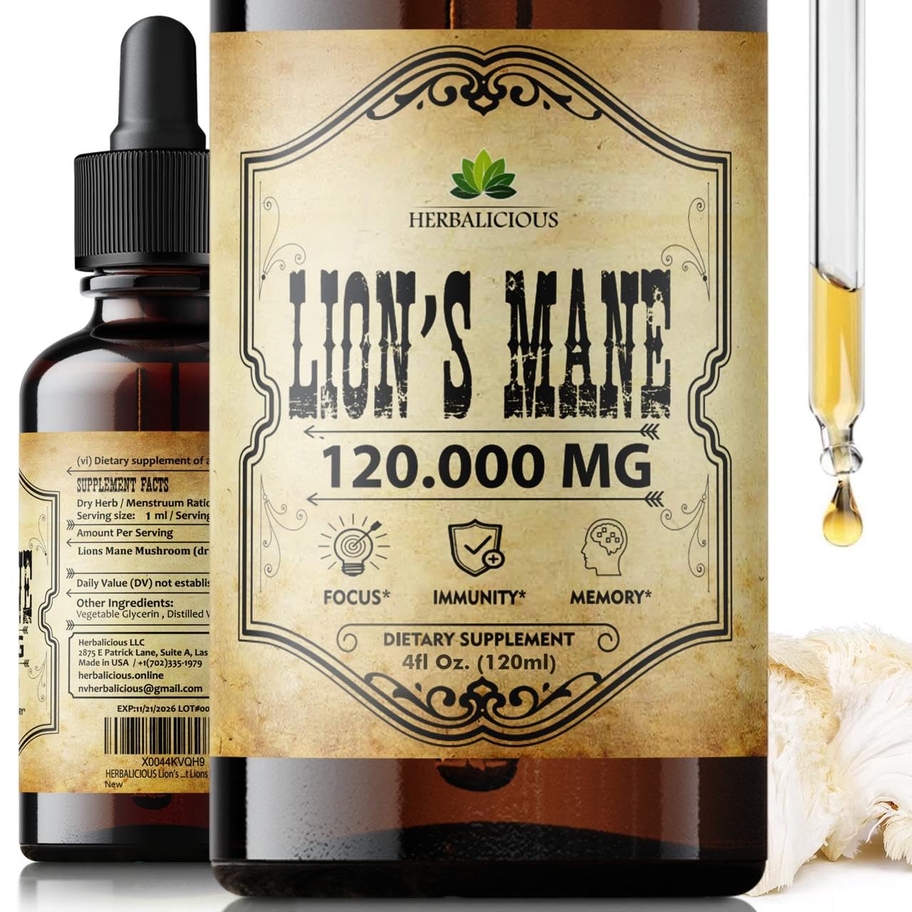 HERBALICIOUS Lion’s Mane Mushroom Extract Capsules front view
