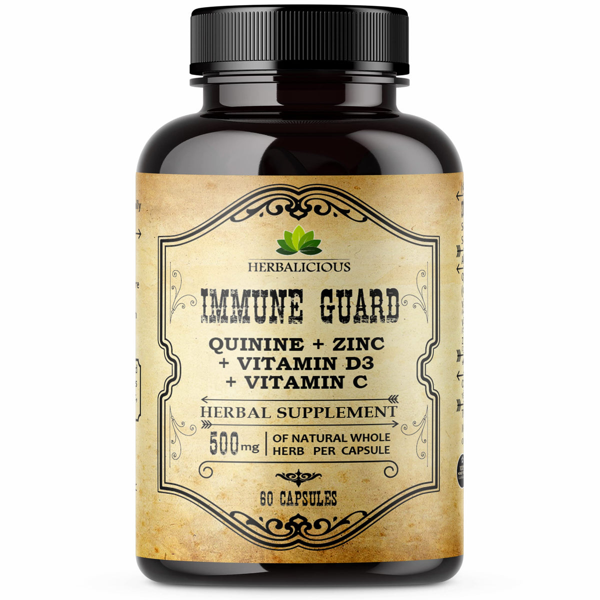 HERBALICIOUS Quinine Herbal Supplement 60 Capsules front view