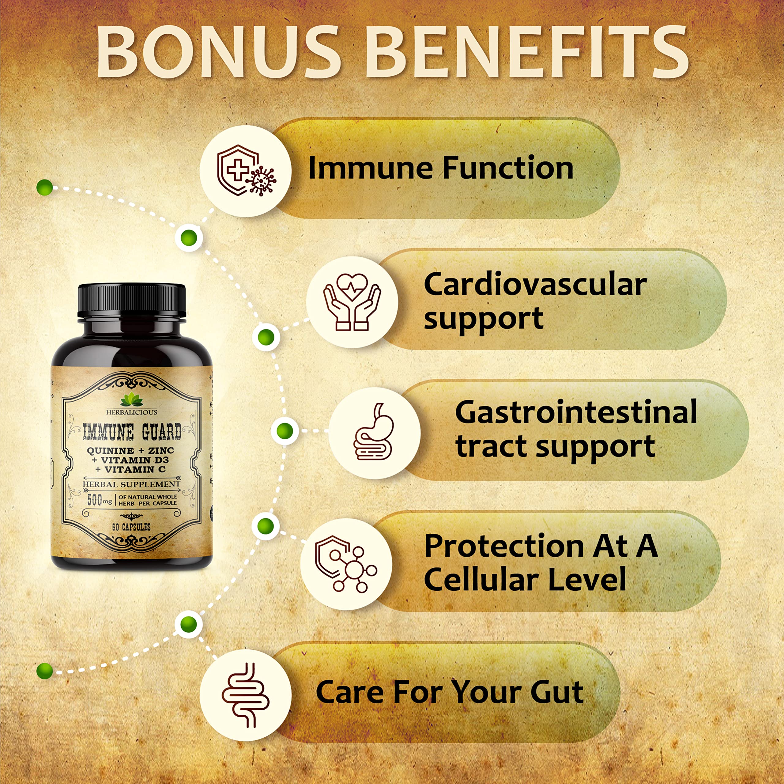 HERBALICIOUS Quinine Herbal Supplement bottle with capsules