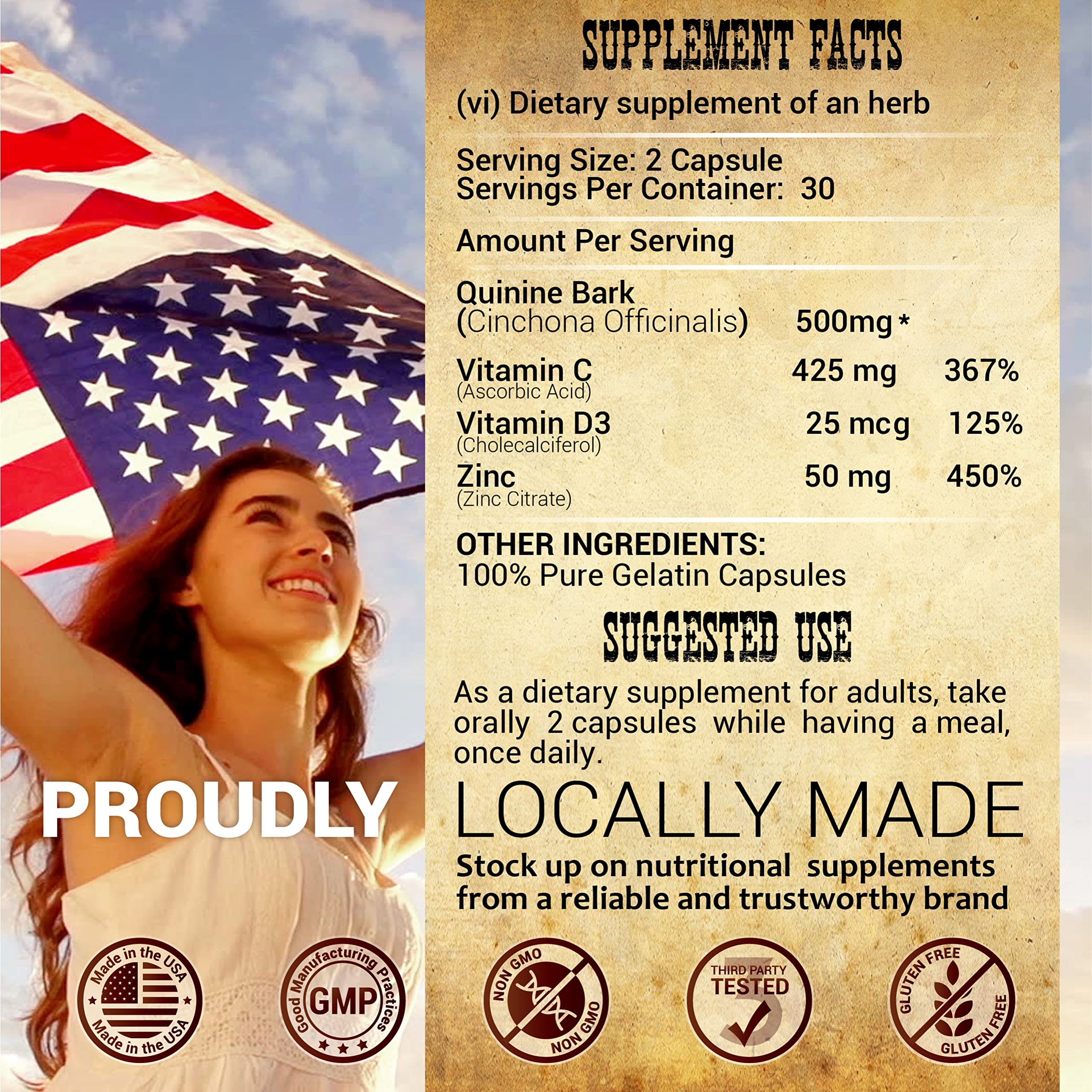HERBALICIOUS Quinine Herbal Supplement packaging details