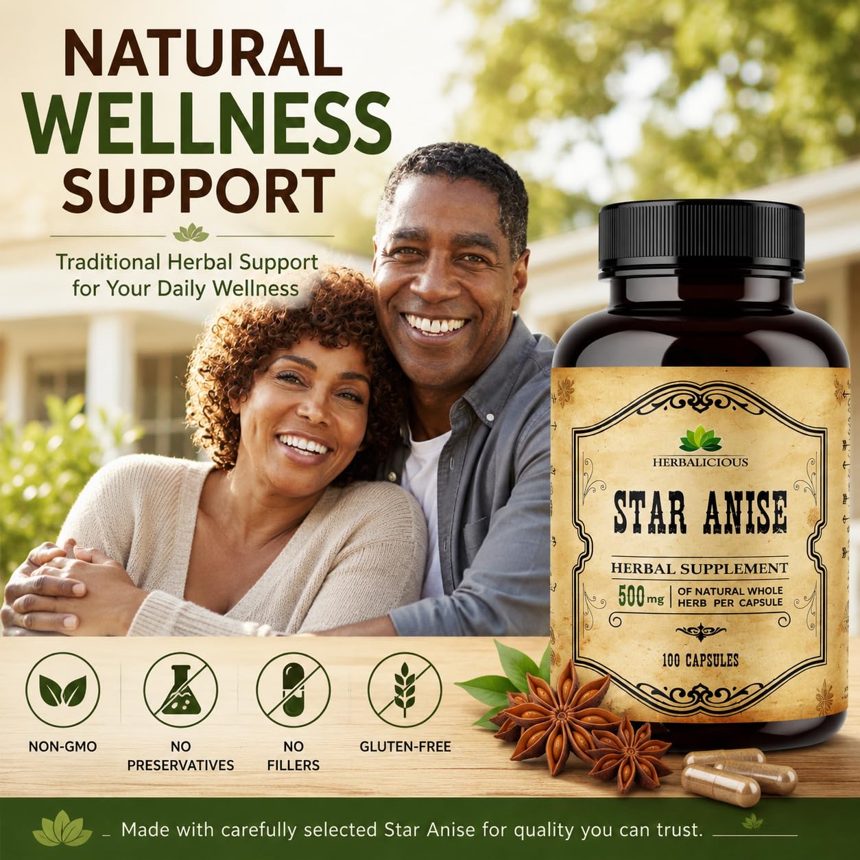 HERBALICIOUS Star Anise Supplement in a wellness setting