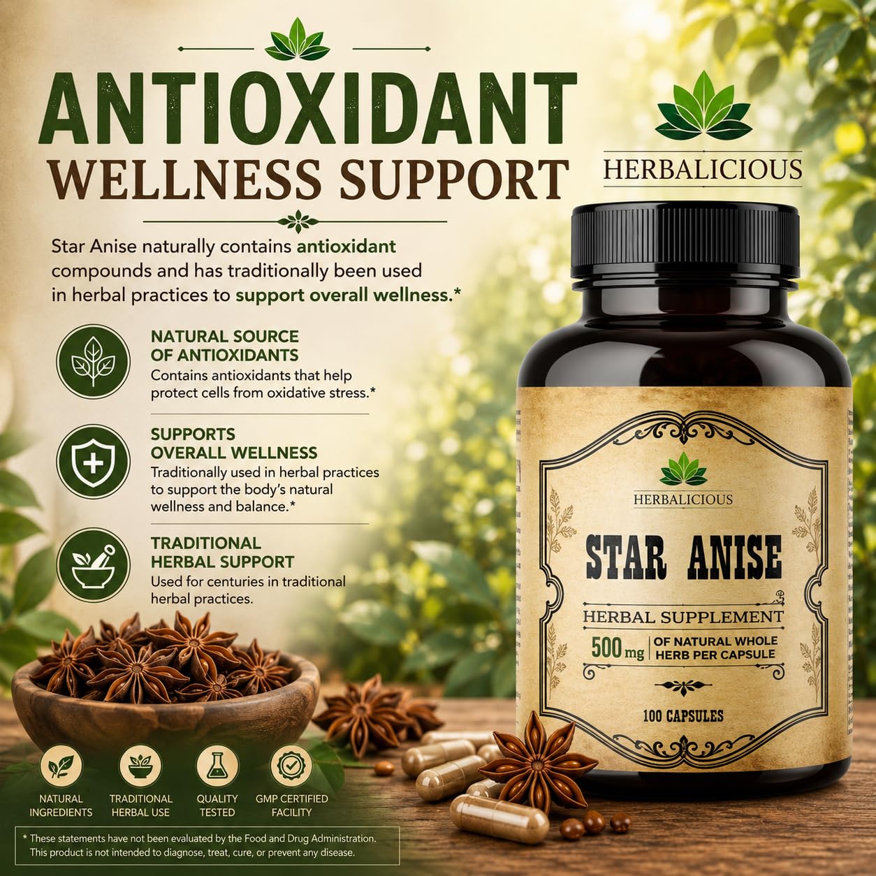 HERBALICIOUS Star Anise Supplement label close-up