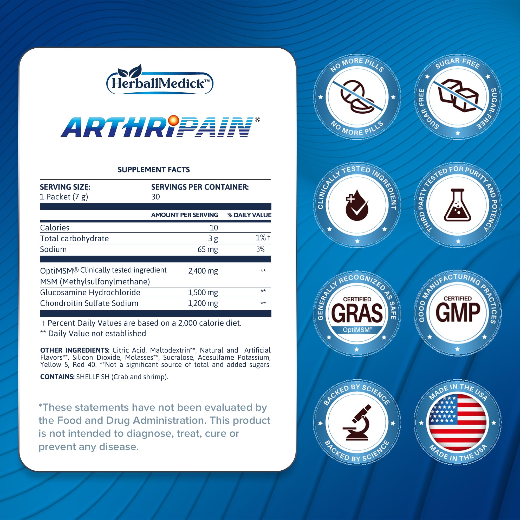 HerballMedick Arthripain Joint Juice sachet back view with nutritional information
