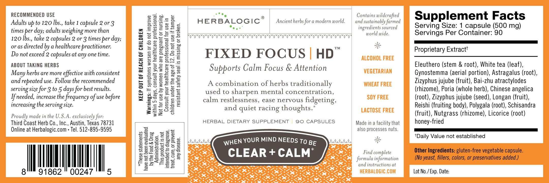 Herbalogic Fixed Focus HD capsules showing the proprietary herbal blend