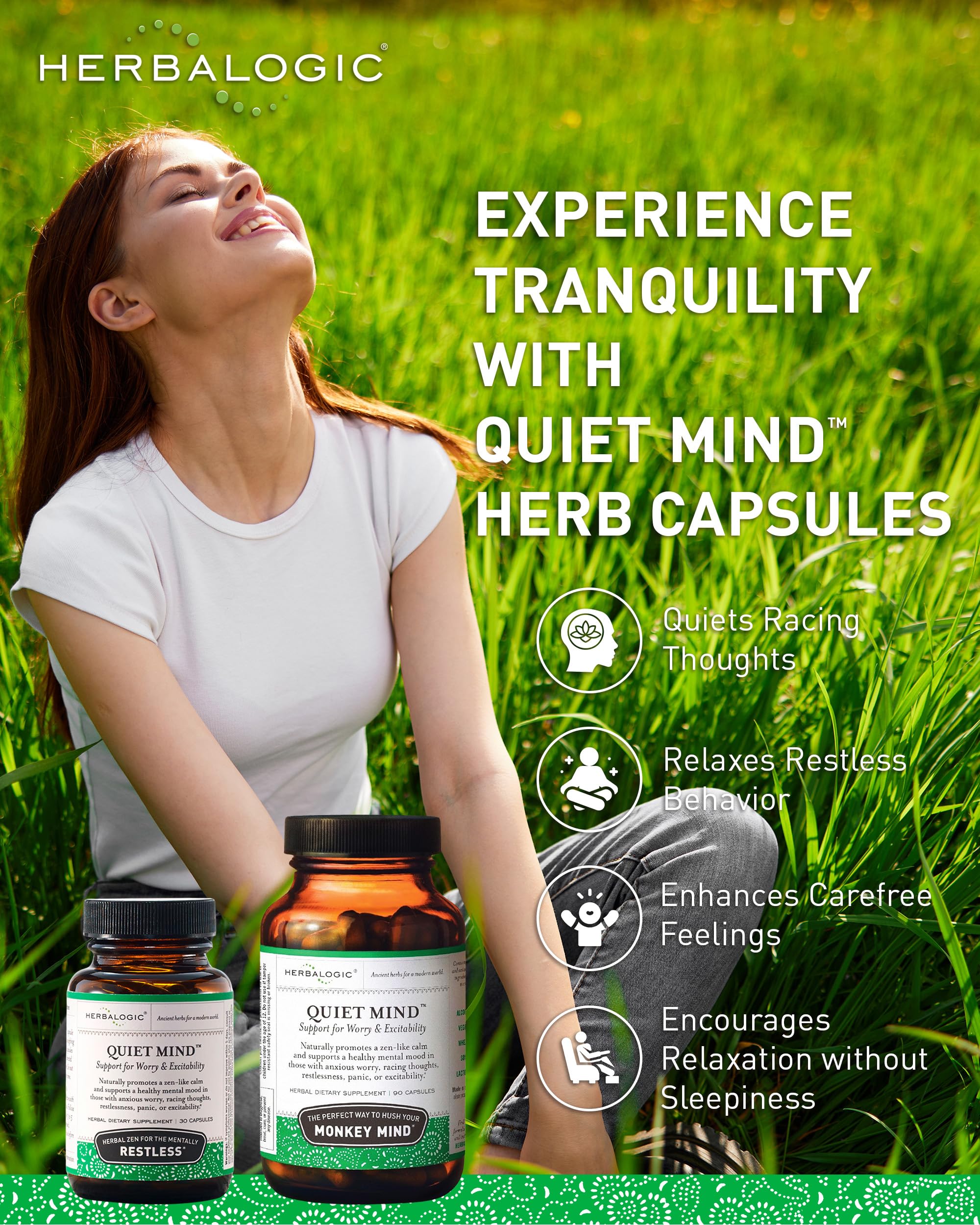 Herbalogic Quiet Mind Herb Capsules side view showing capsule size