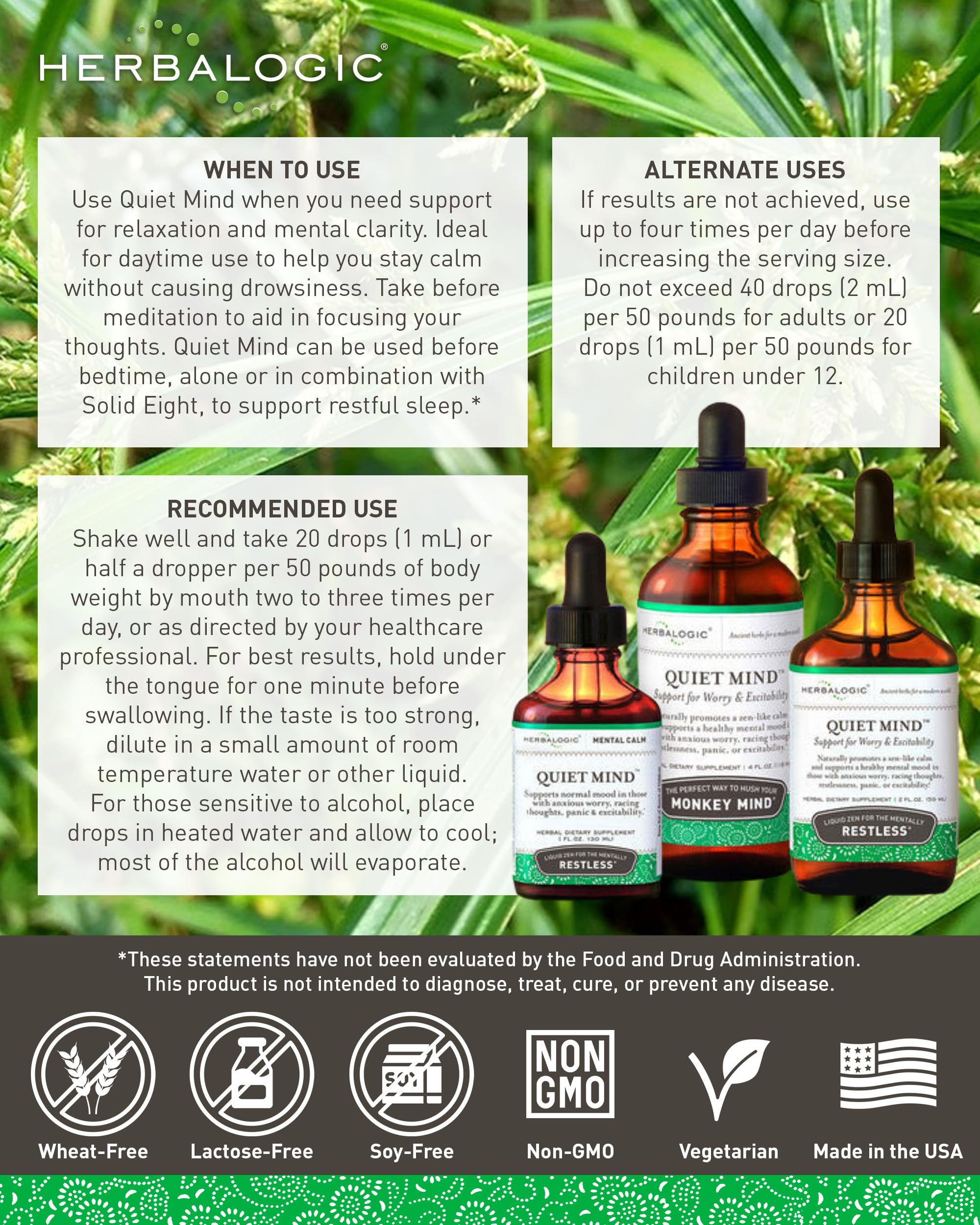 Herbalogic Quiet Mind Liquid Herb Drops 4 Fl Oz packaging