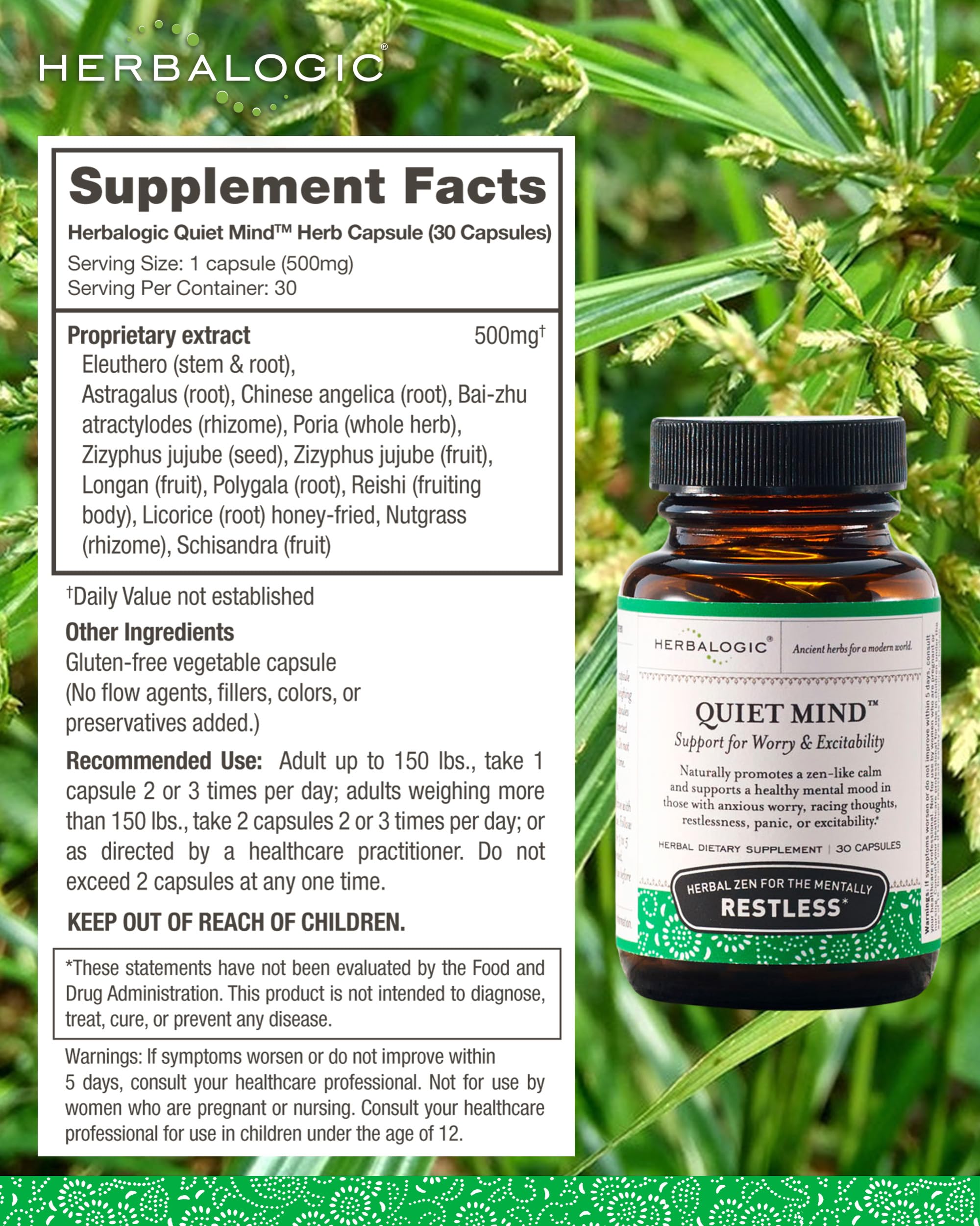 Herbalogic Quiet Mind Sleep Supplement 129g with herbal ingredients