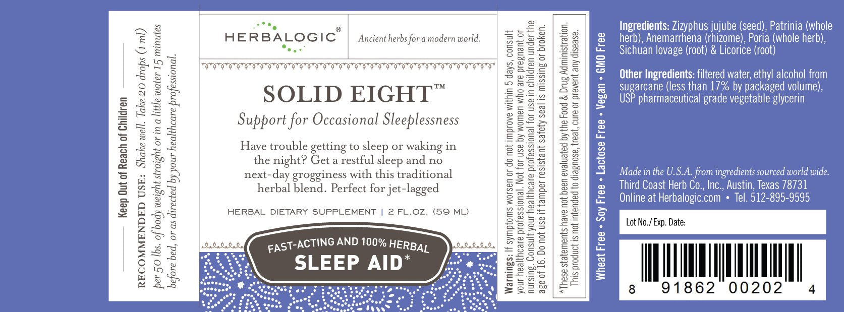 Herbalogic Solid Eight Liquid Herb Drops 2 Fl Oz side view