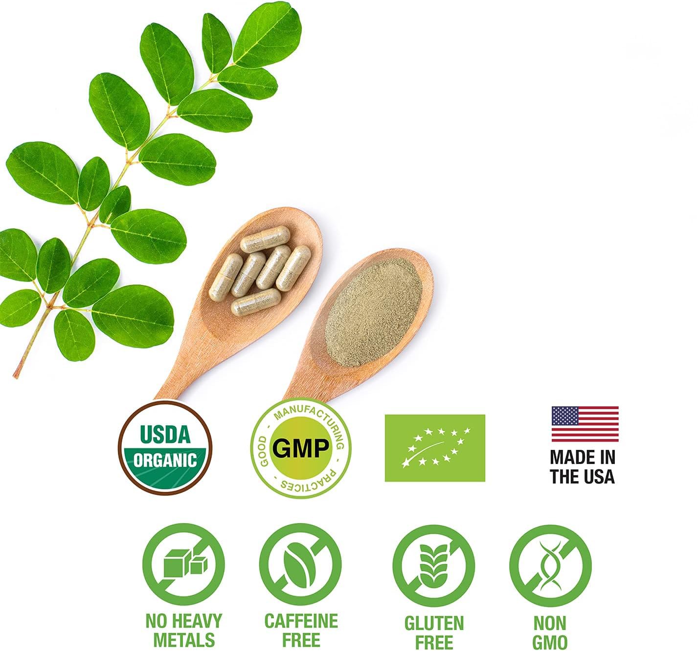 HERBALS Moringa Oleifera Capsules on a wooden table