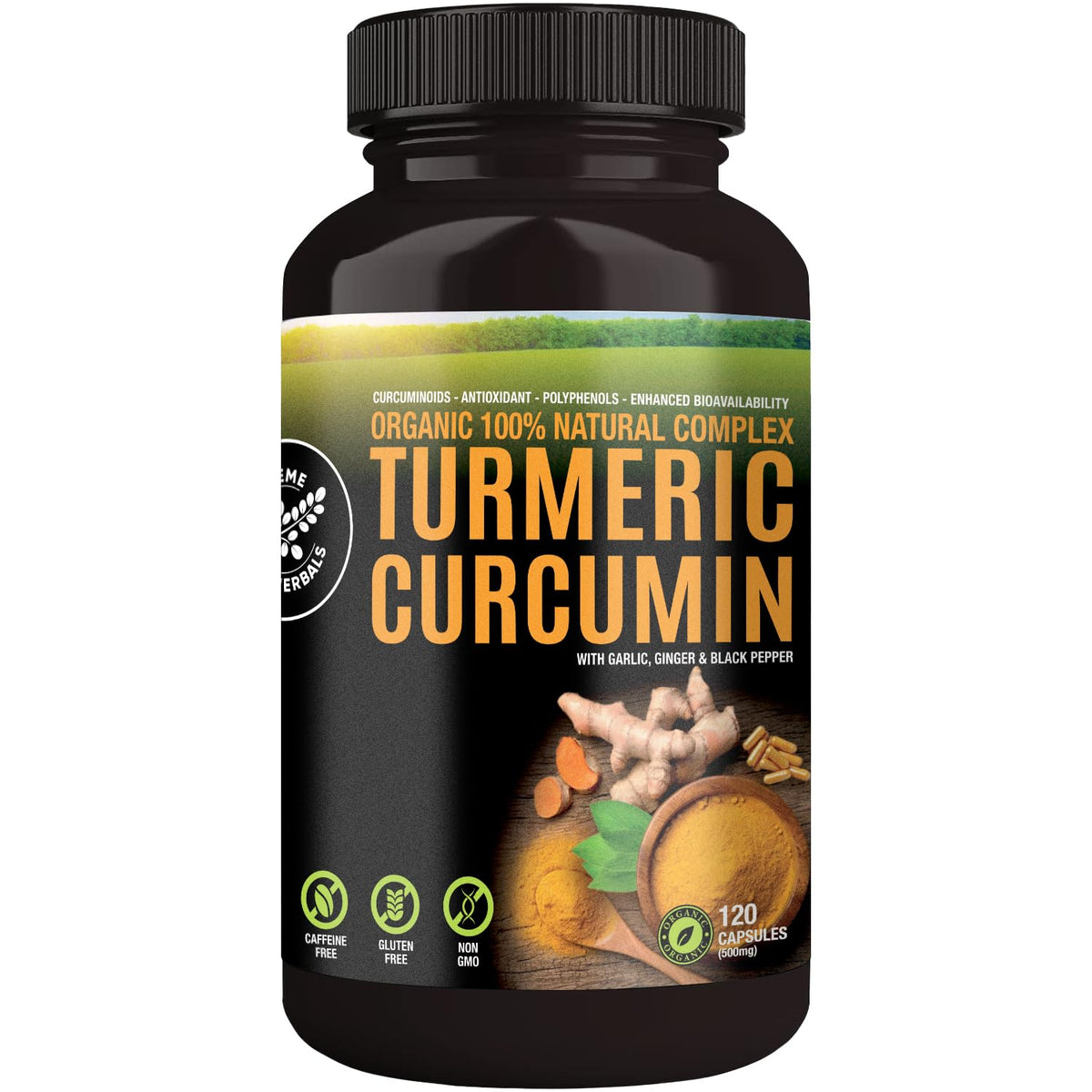 HERBALS Turmeric Curcumin Capsules 500mg front view