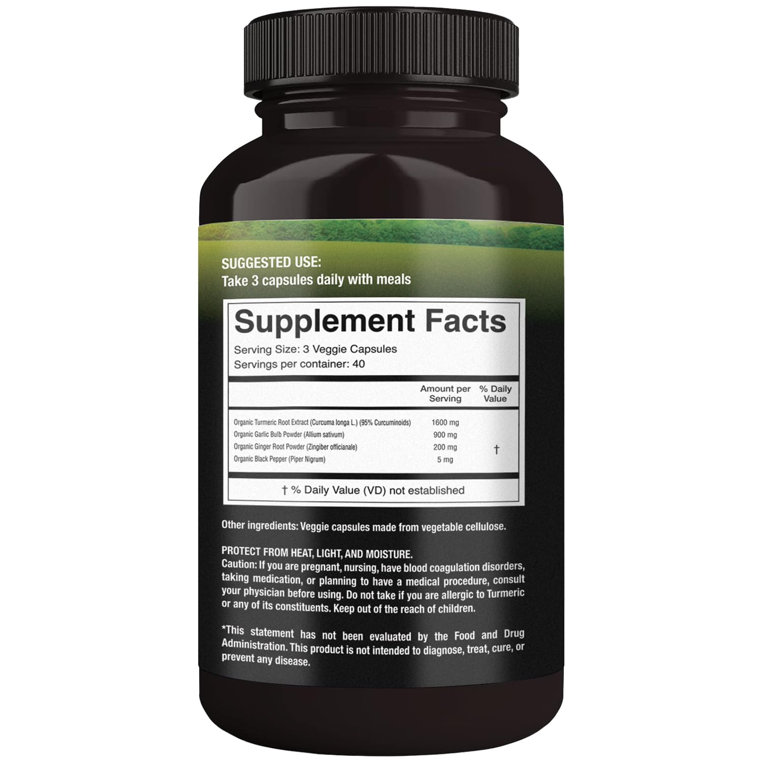 HERBALS Turmeric Curcumin Capsules 500mg side view