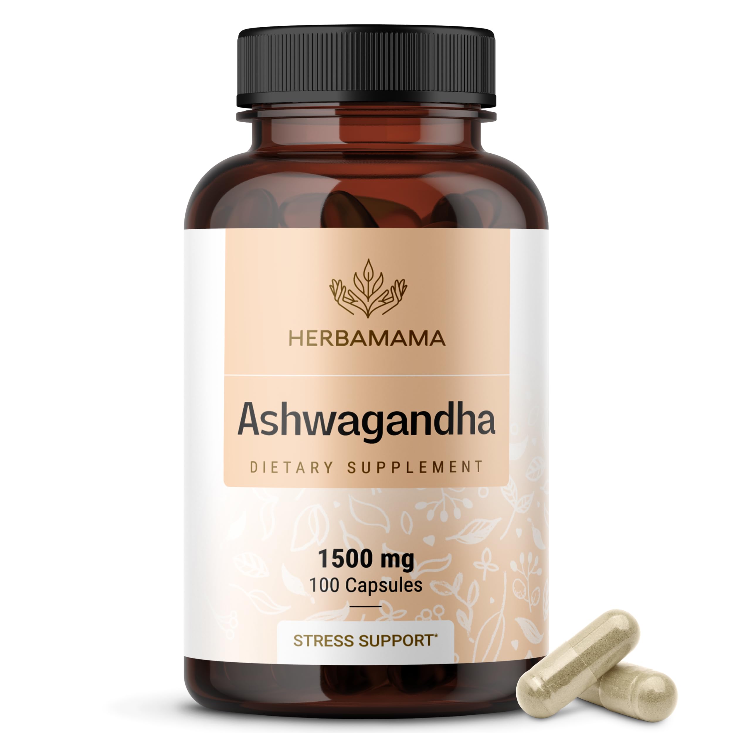HERBAMAMA Ashwagandha calming support supplement 60 capsules front view