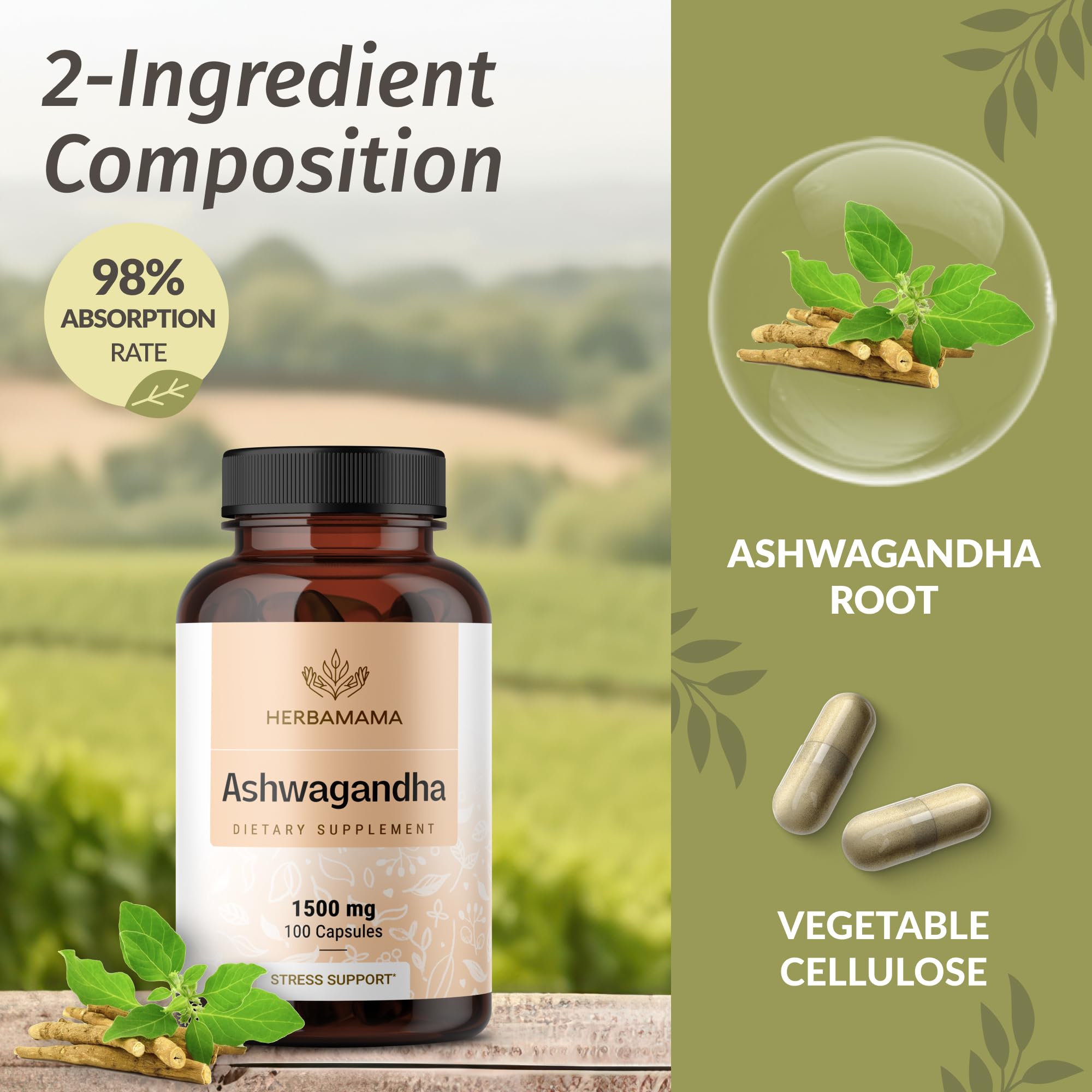 HERBAMAMA Ashwagandha supplement ingredients list
