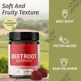 HERBAMAMA Beet Root Gummies displayed with fresh strawberries