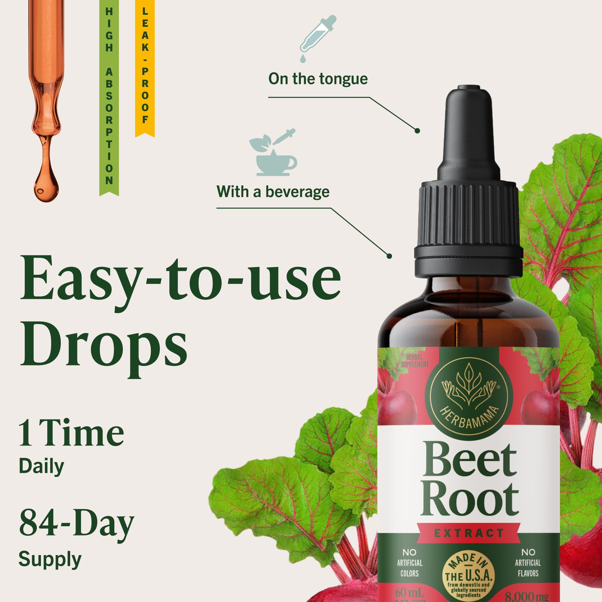 HERBAMAMA Beet Root Liquid Supplement bottle side view