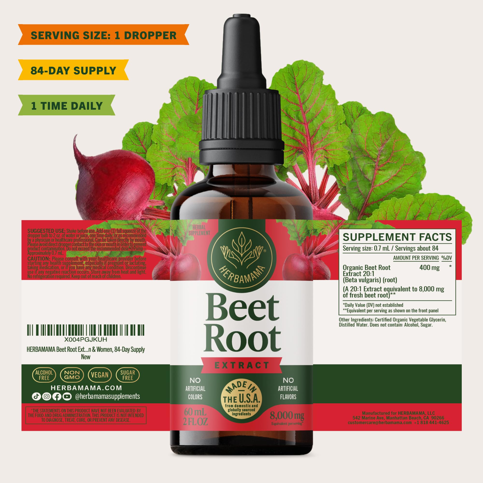 HERBAMAMA Beet Root Liquid Supplement with glass of water