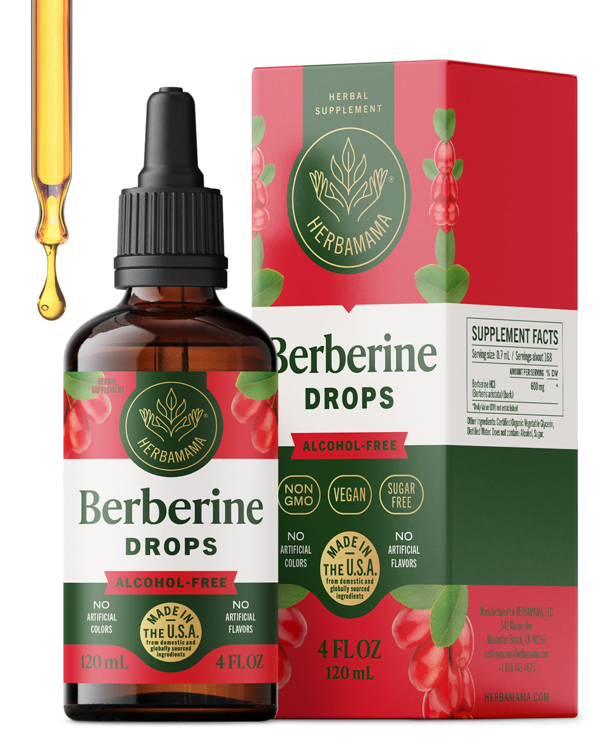 HERBAMAMA Berberine Liquid Supplement 500 mg front view