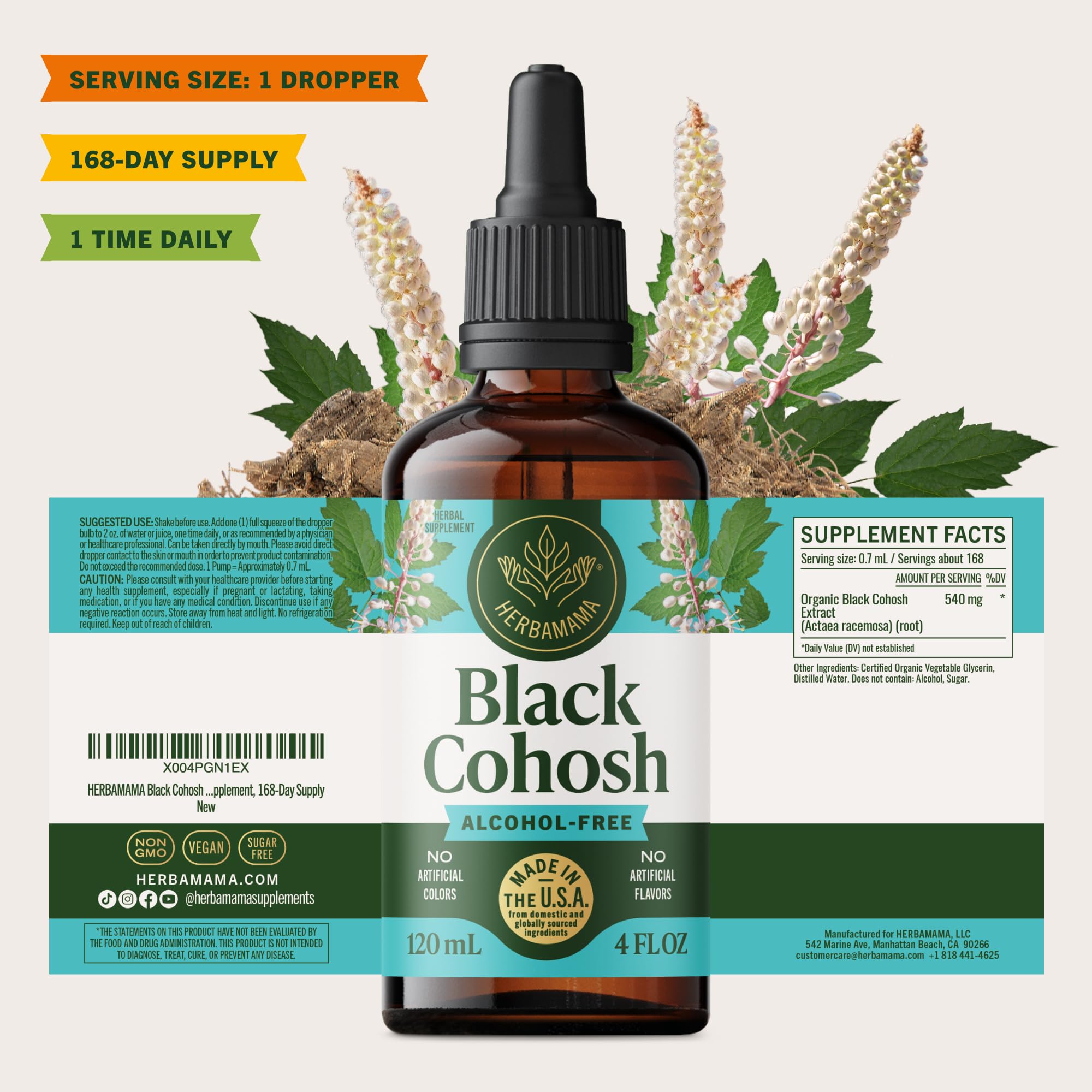 HERBAMAMA Black Cohosh Tincture with measuring dropper