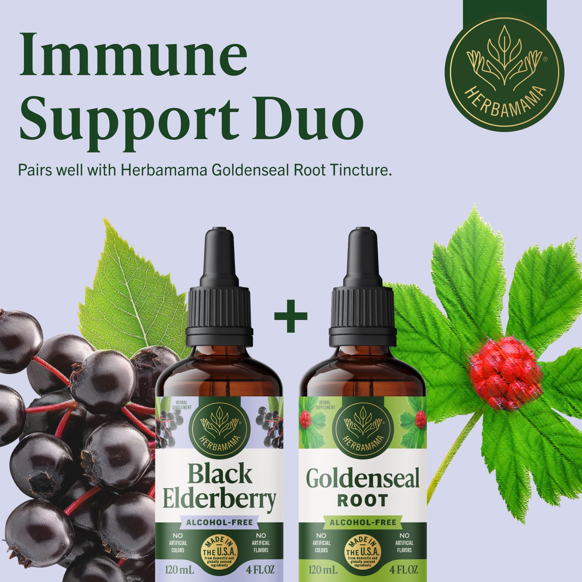 HERBAMAMA Black Elderberry Liquid Drops bottle side view