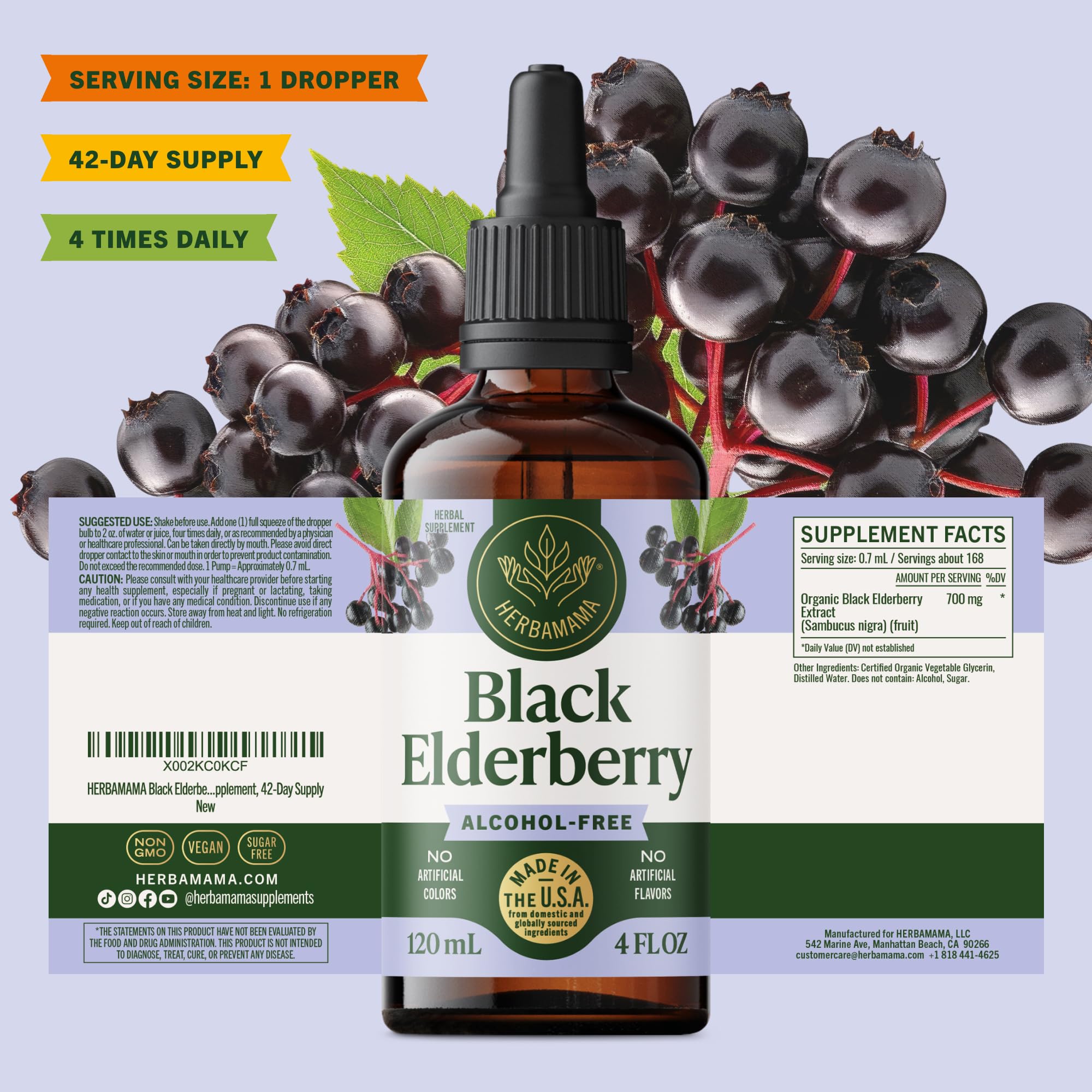 HERBAMAMA Black Elderberry Liquid Drops with fresh elderberries