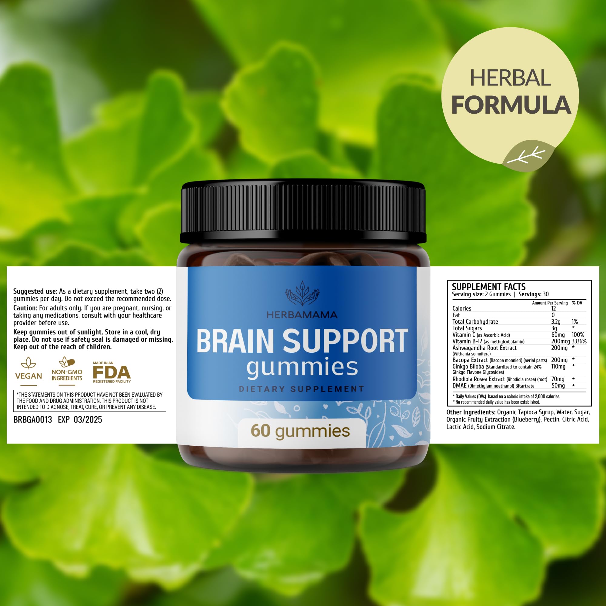 HERBAMAMA Brain Support Gummies on a table