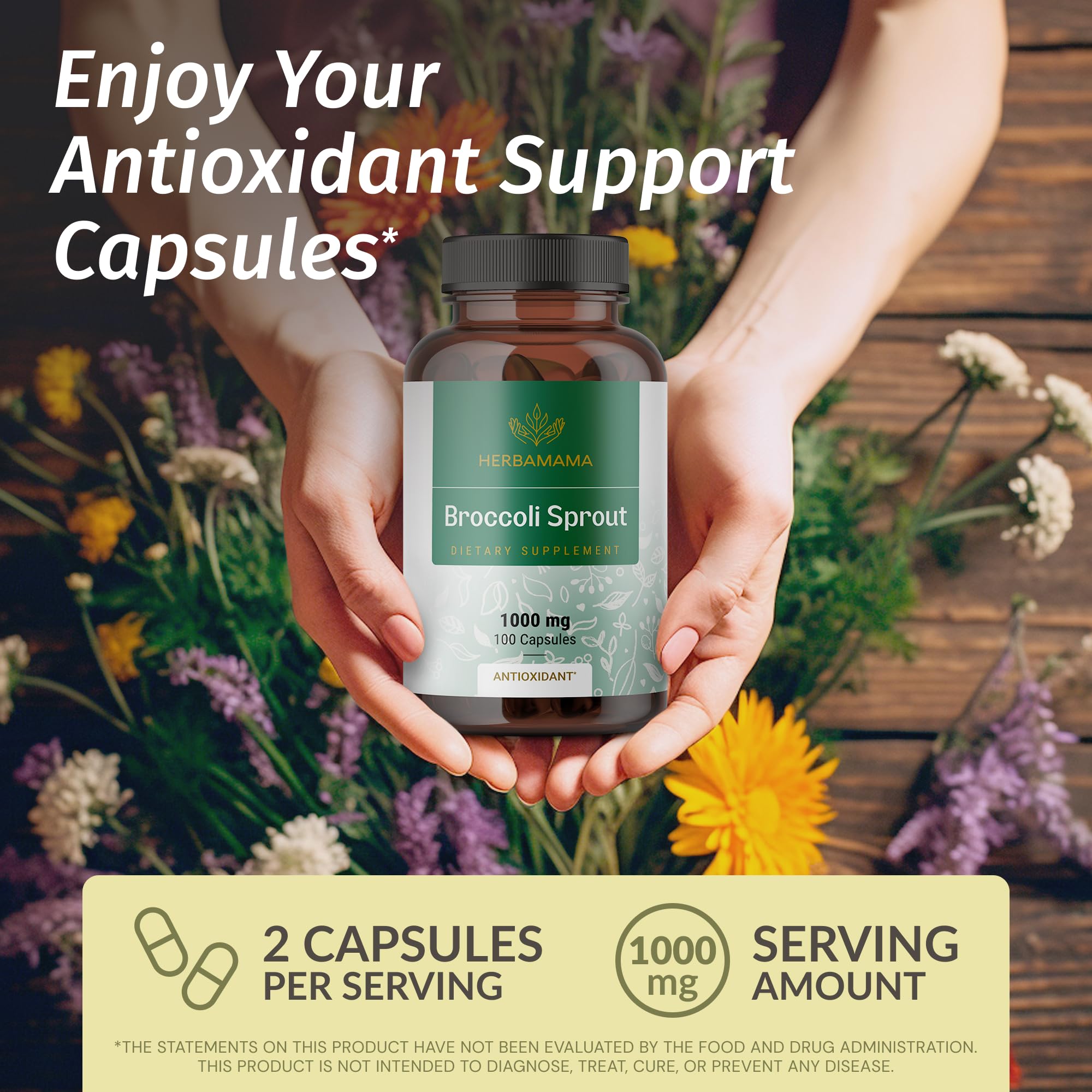 HERBAMAMA Broccoli Sprout Extract Capsules side view