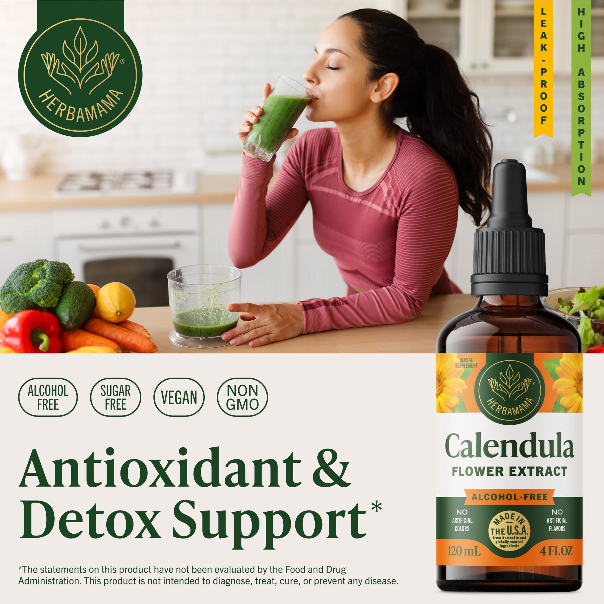 HERBAMAMA Calendula Tincture 113g bottle side view