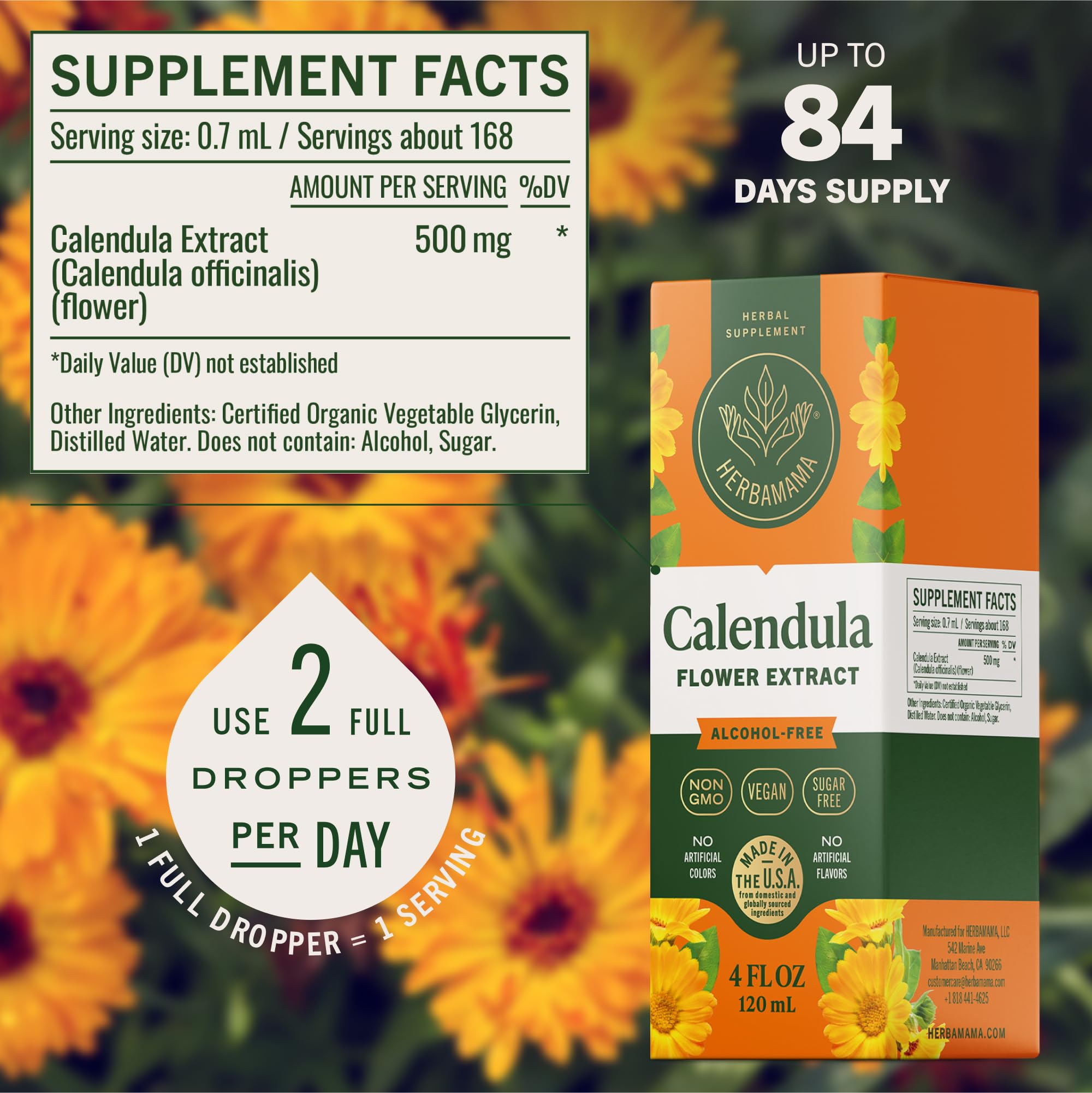 HERBAMAMA Calendula Tincture 113g dropper bulb