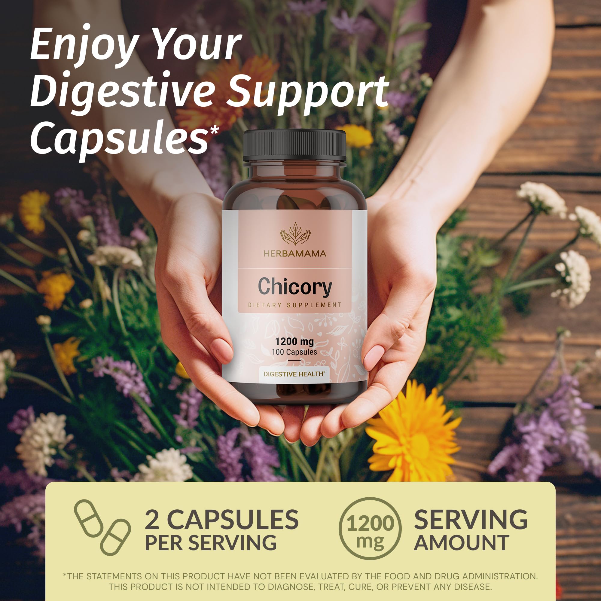 HERBAMAMA Chicory Root Capsules side view showing packaging