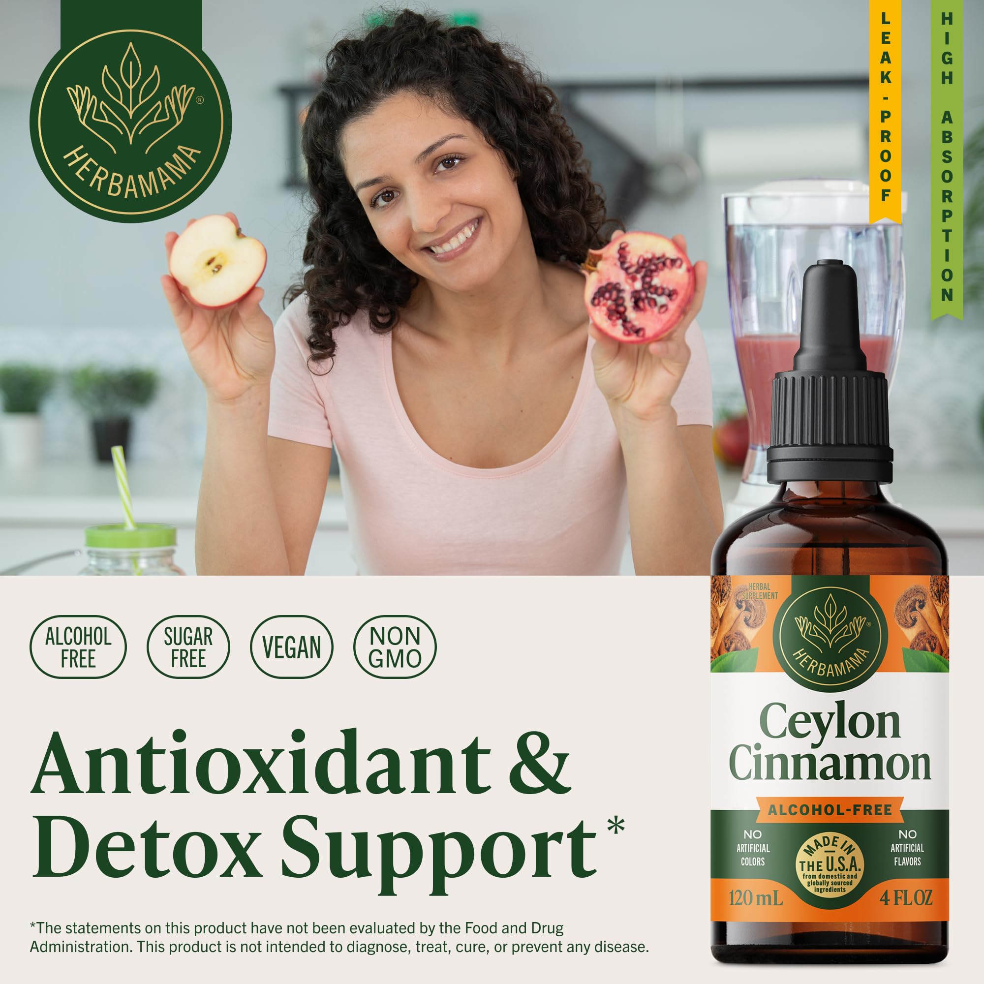 HERBAMAMA Cinnamon Ceylon Extract Liquid bottle side view