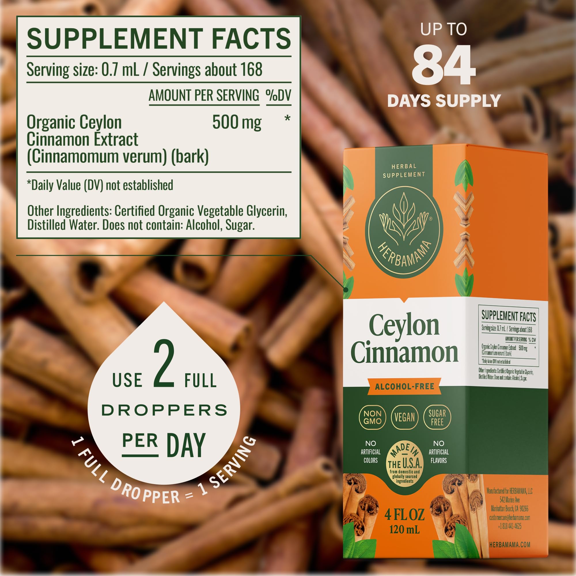 HERBAMAMA Cinnamon Ceylon Extract Liquid dropper close-up