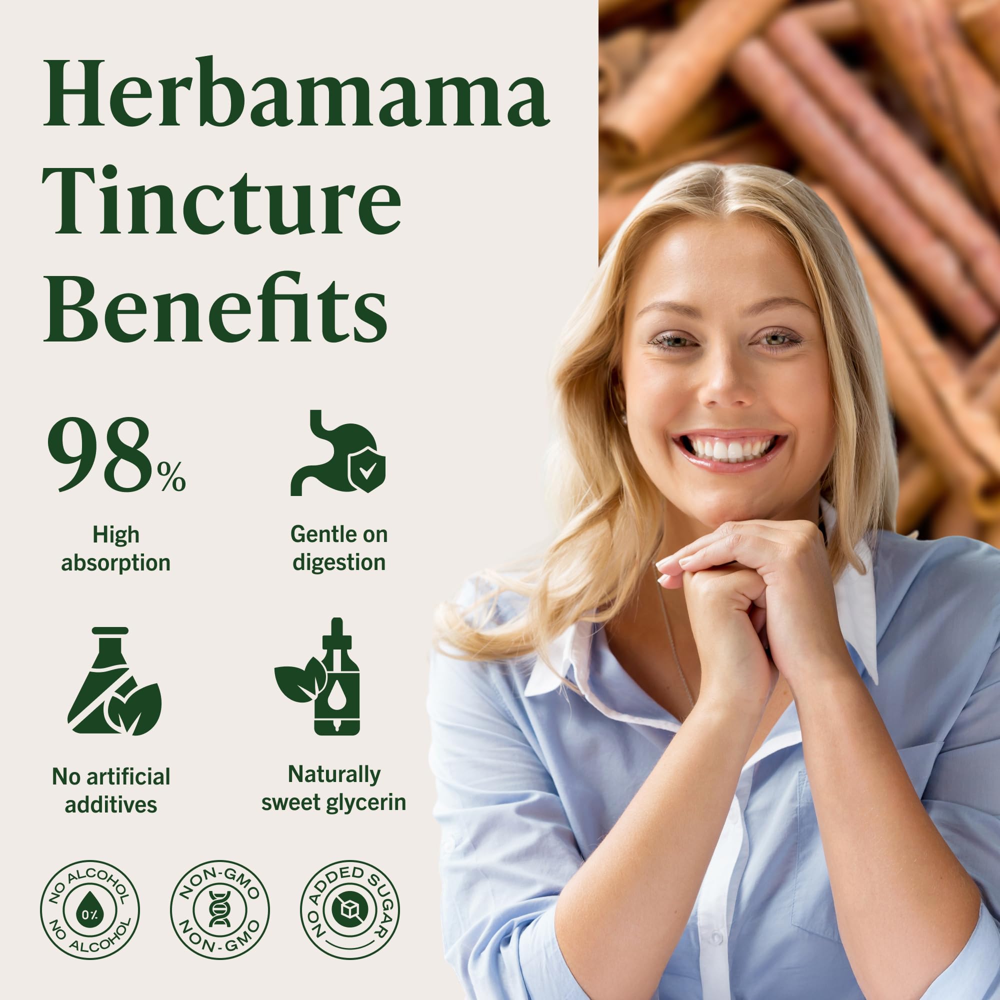 HERBAMAMA Cinnamon Ceylon Extract Liquid with glass of water